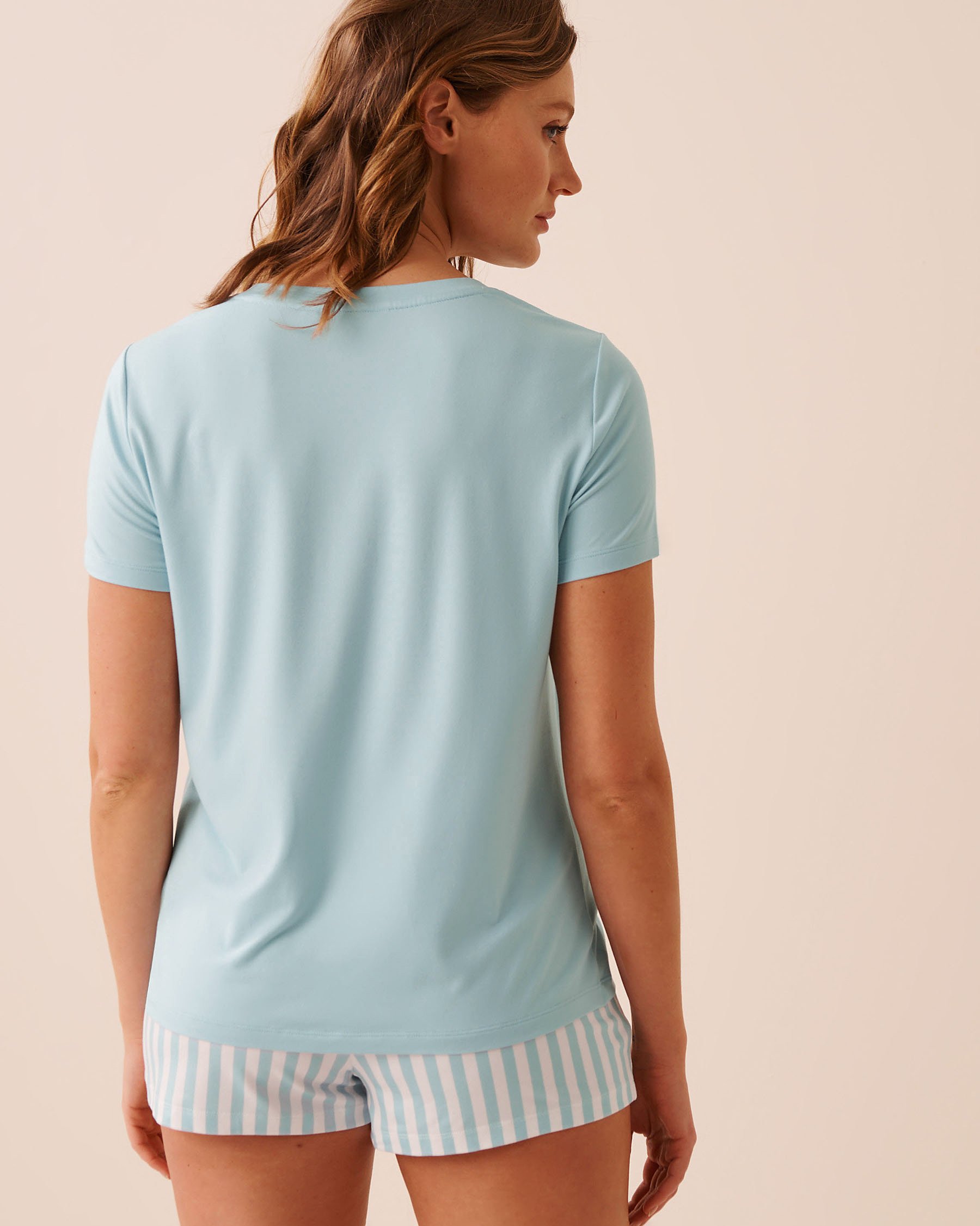 LA VIE EN ROSE Super Soft Short Sleeve Henley T-shirt Baby Blue 40100846 - View2