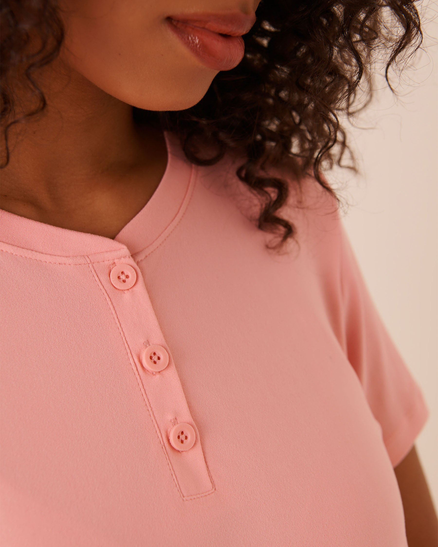 LA VIE EN ROSE Super Soft Short Sleeve Henley T-shirt Peachy Pink 40100841 - View3