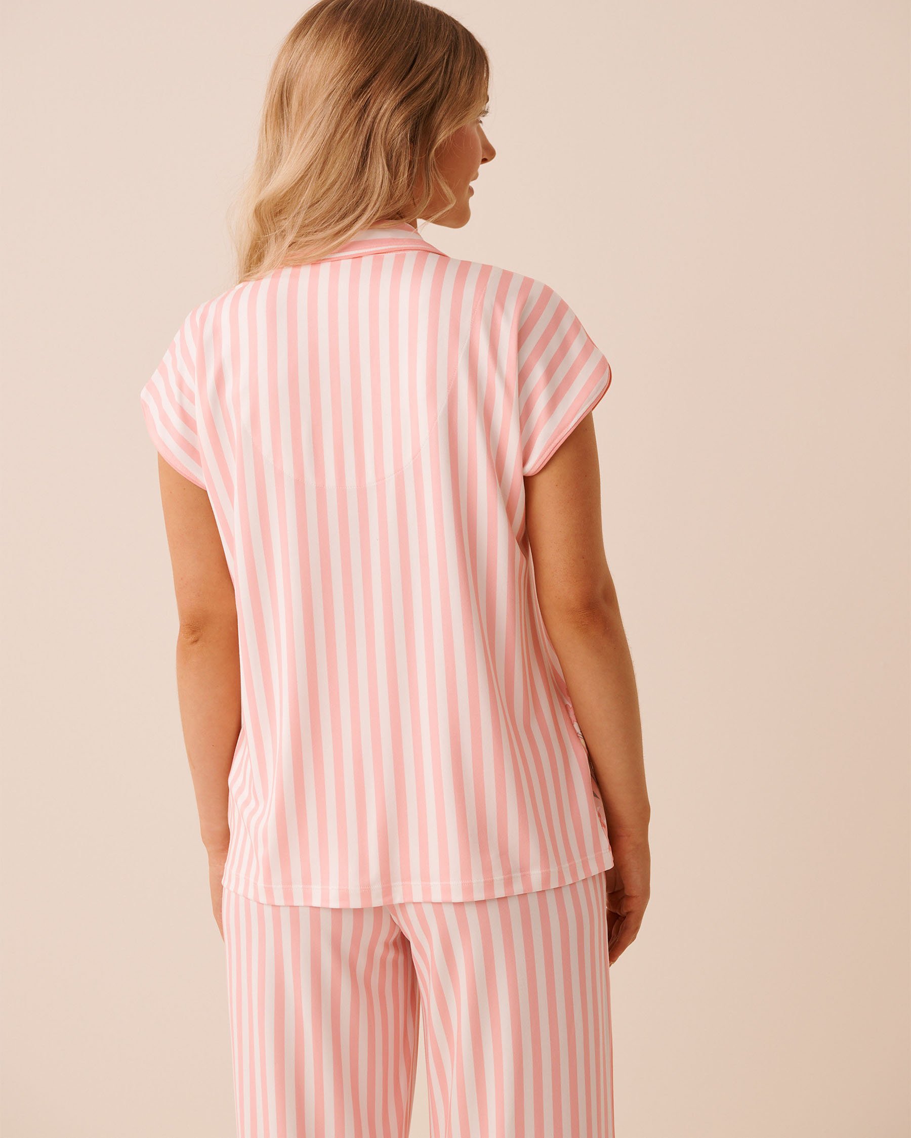LA VIE EN ROSE Floral Stripe Print Super Soft Short Sleeve Button-down Shirt Pink Floral Stripe 40100840 - View2