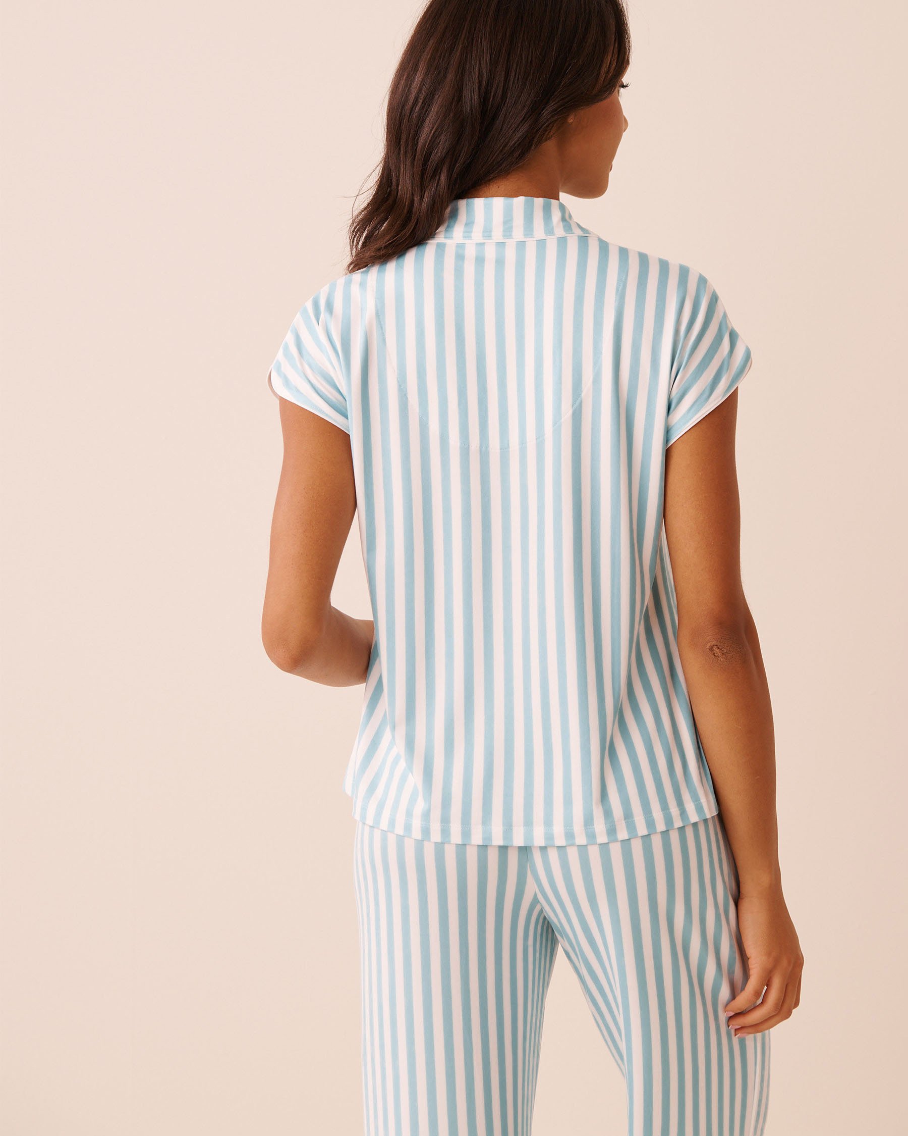 LA VIE EN ROSE Floral Stripe Print Super Soft Button-down Shirt Blue Floral Stripe 40100847 - View2