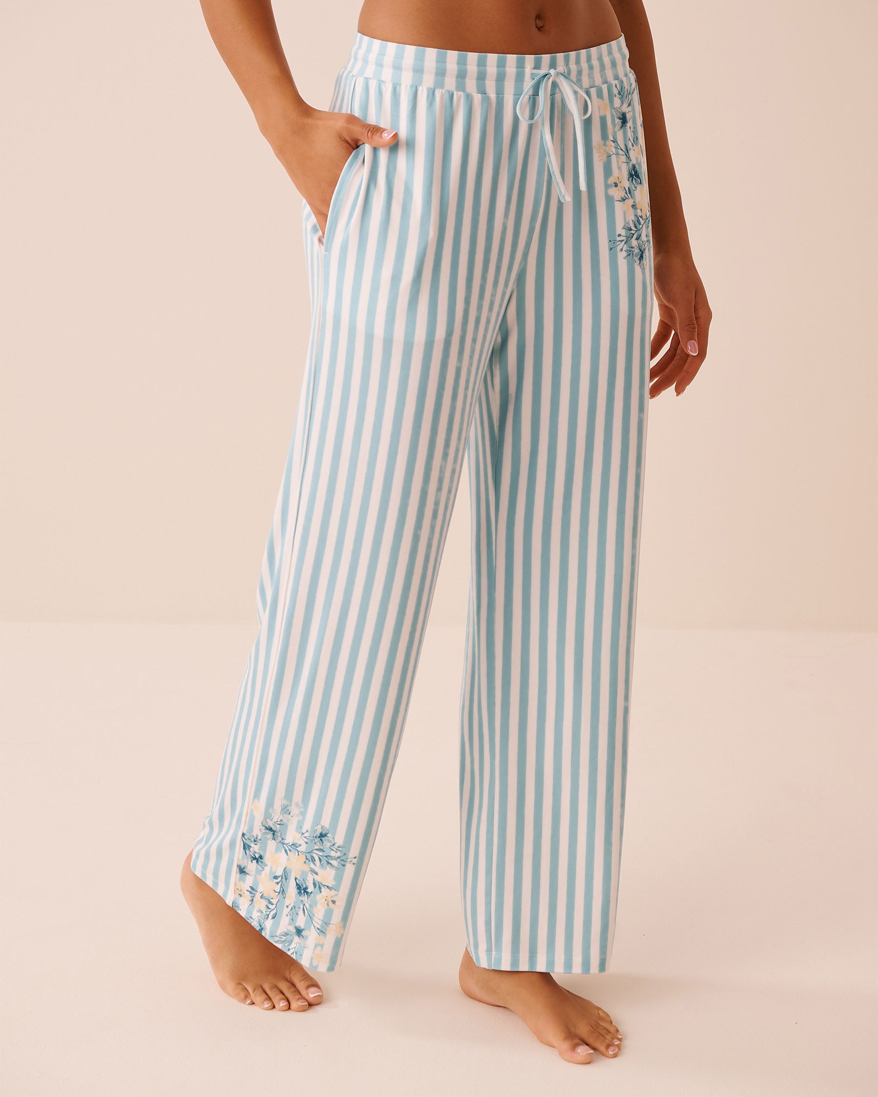 LA VIE EN ROSE Floral Stripe Print Super Soft Pajama Pants Blue Floral Stripe 40200829 - View1