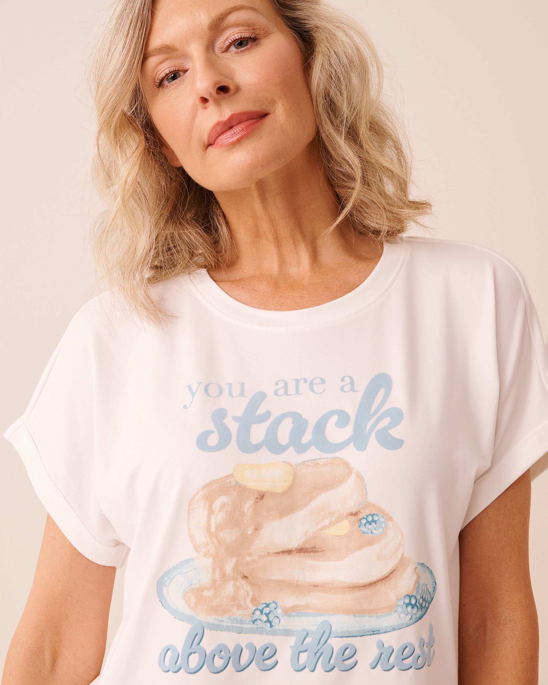 LA VIE EN ROSE Brunch Print Super Soft Short Sleeve T-shirt White 40100845 - View3