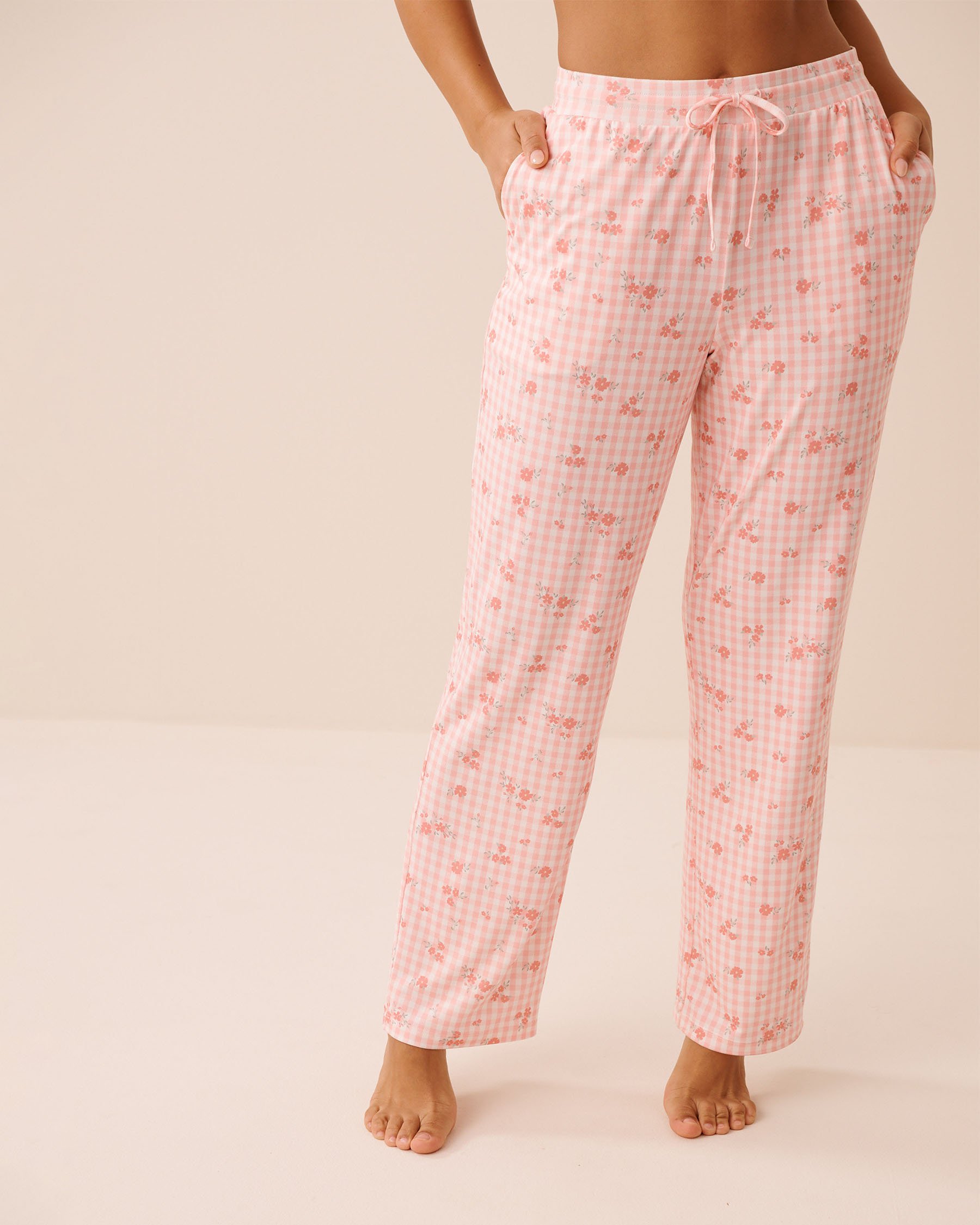 LA VIE EN ROSE Floral Gingham Print Super Soft Pajama Pants Pink Floral Gingham 40200823 - View2