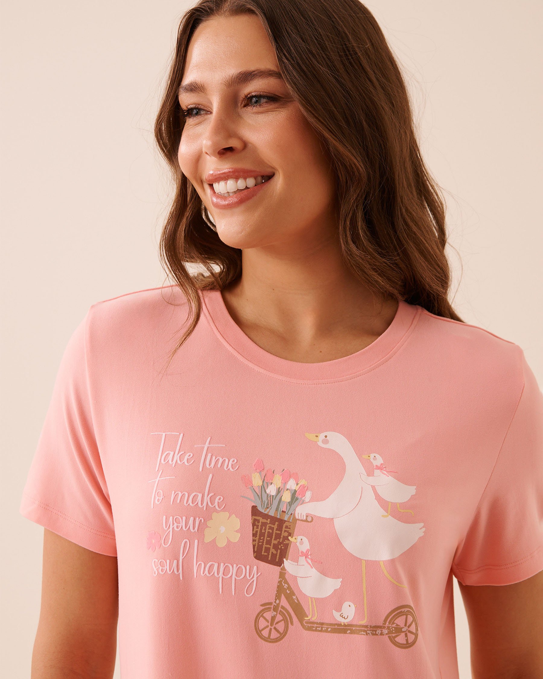 LA VIE EN ROSE Chemise de nuit ultra douce imprimé oie Rose pêche 40500481 - Voir3