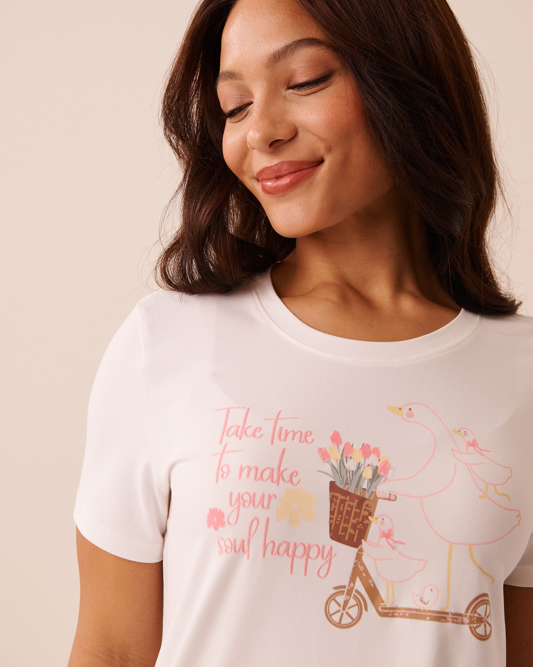 LA VIE EN ROSE Goose Print Super Soft Short Sleeve T-shirt White 40100842 - View3