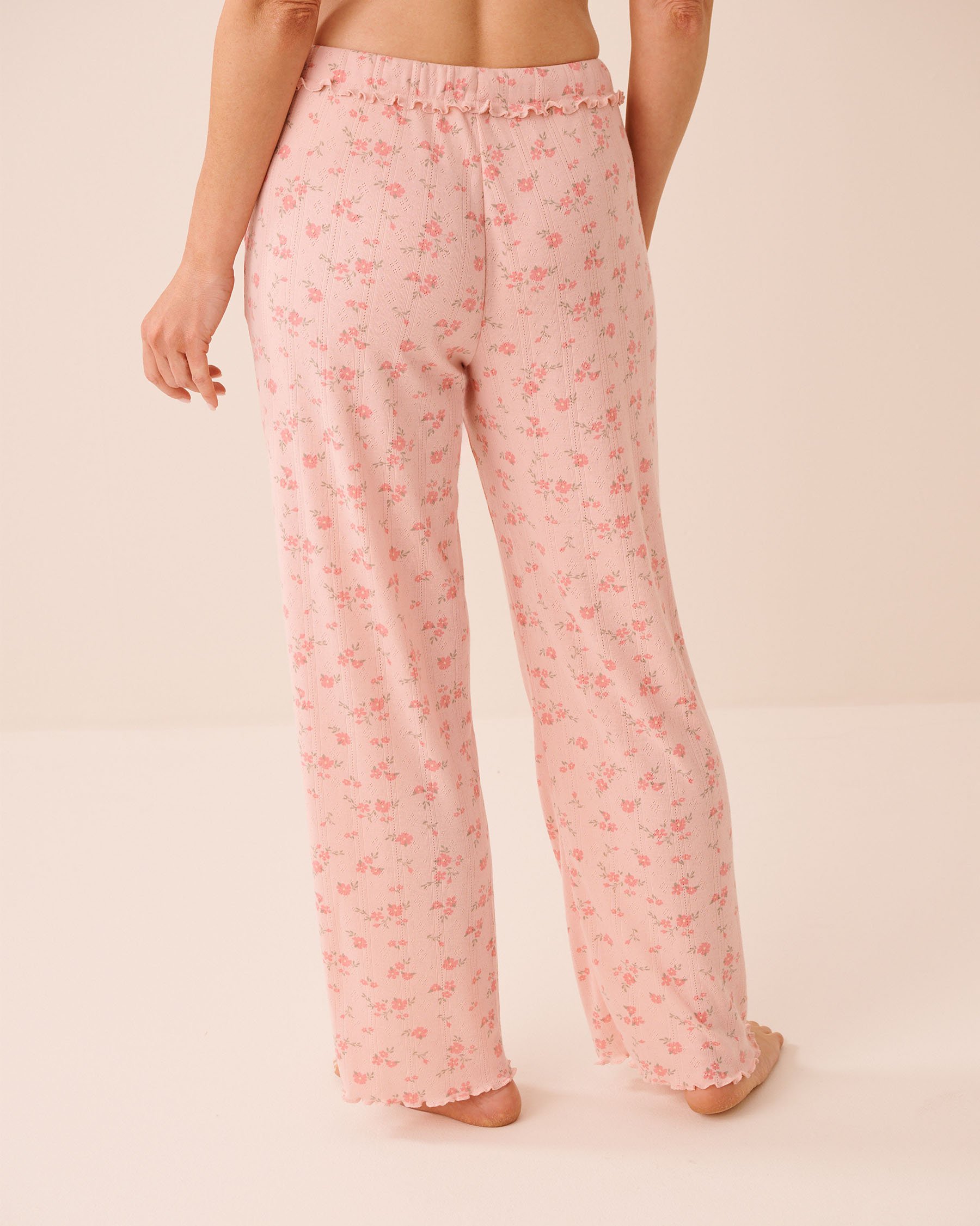 LA VIE EN ROSE Floral Print Ruffle Hem Pointelle Pajama Pants Pink Flowers 40200838 - View2
