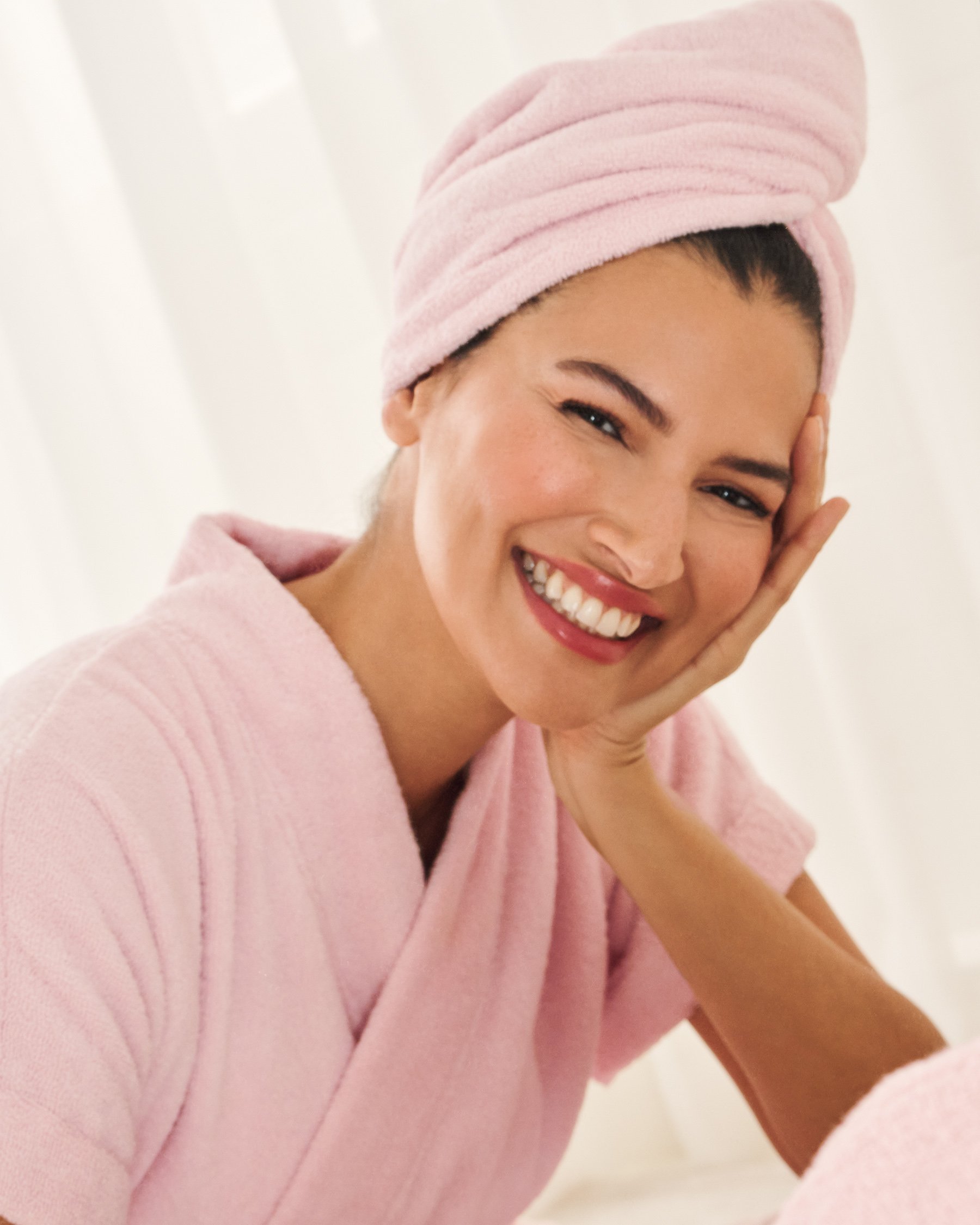 LA VIE EN ROSE Ensemble peignoir en ratine et serviette pour cheveux Rose 40600230 - Voir3