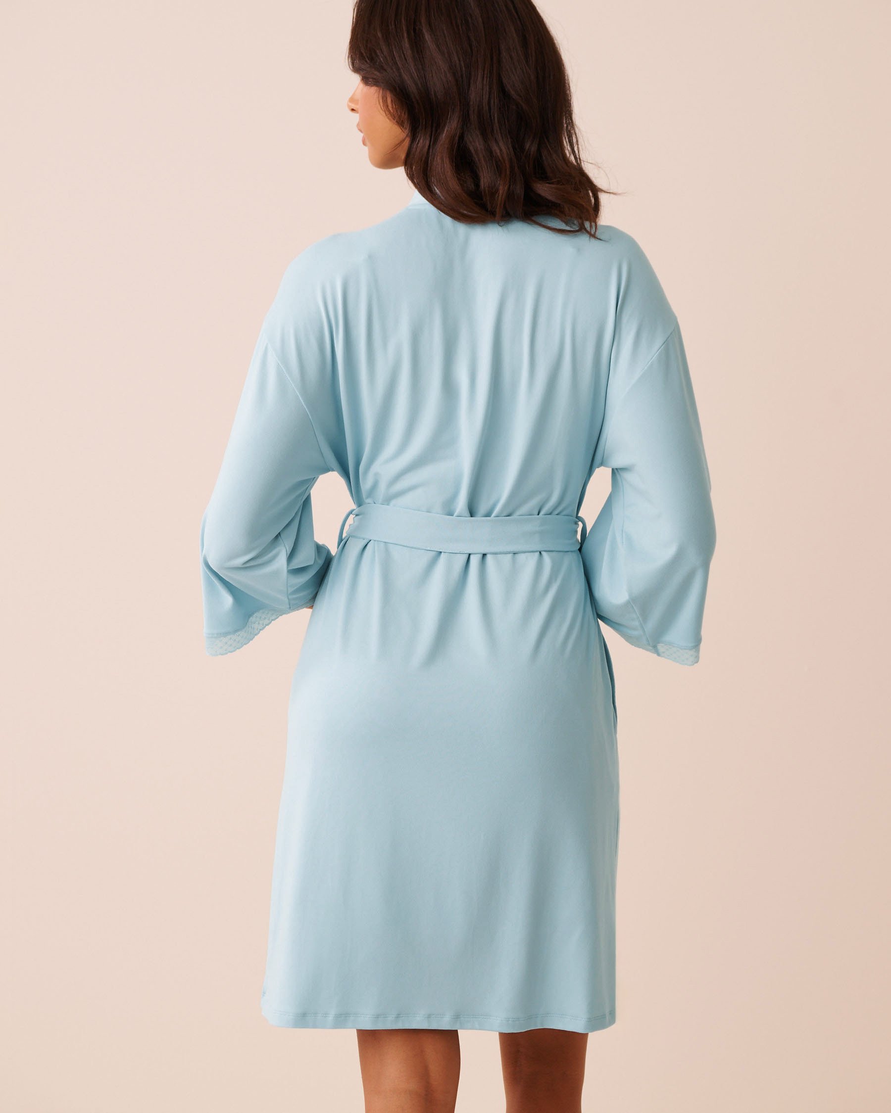 LA VIE EN ROSE Super Soft Lace Trim Kimono Baby Blue 40600228 - View2