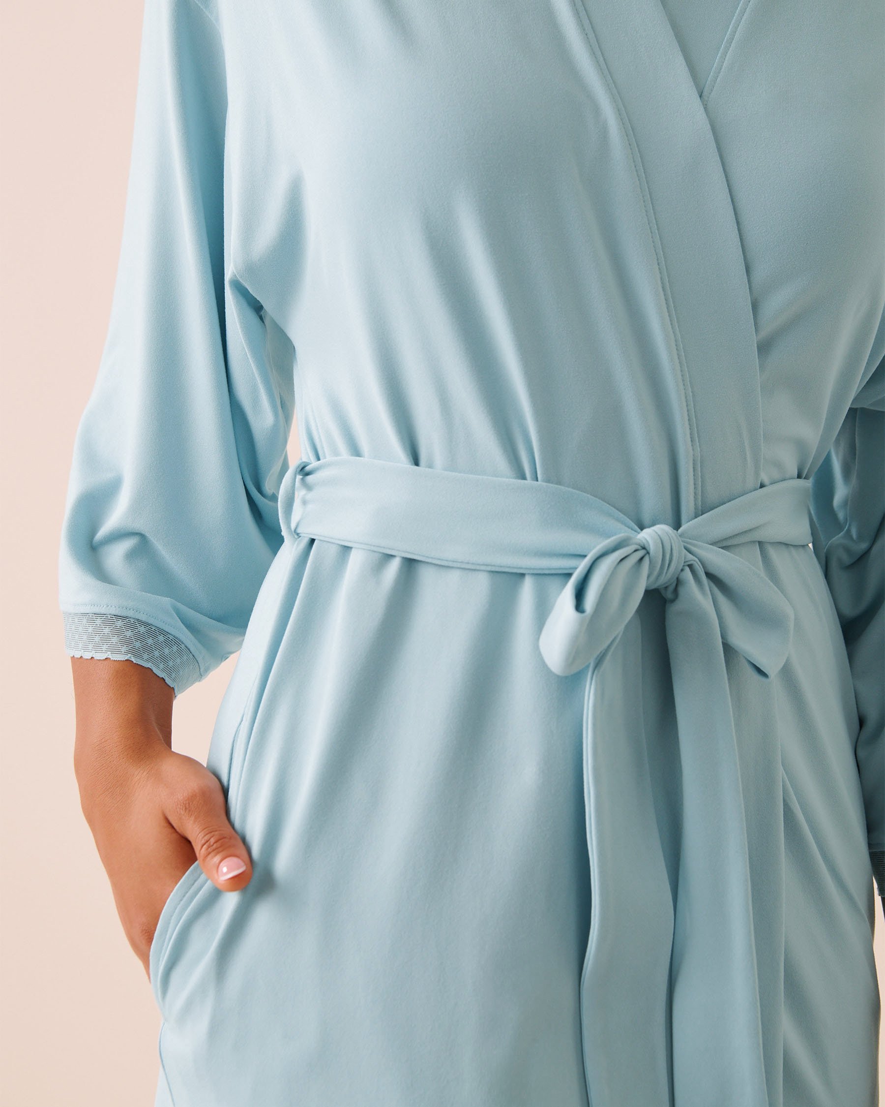 LA VIE EN ROSE Super Soft Lace Trim Kimono Baby Blue 40600228 - View3