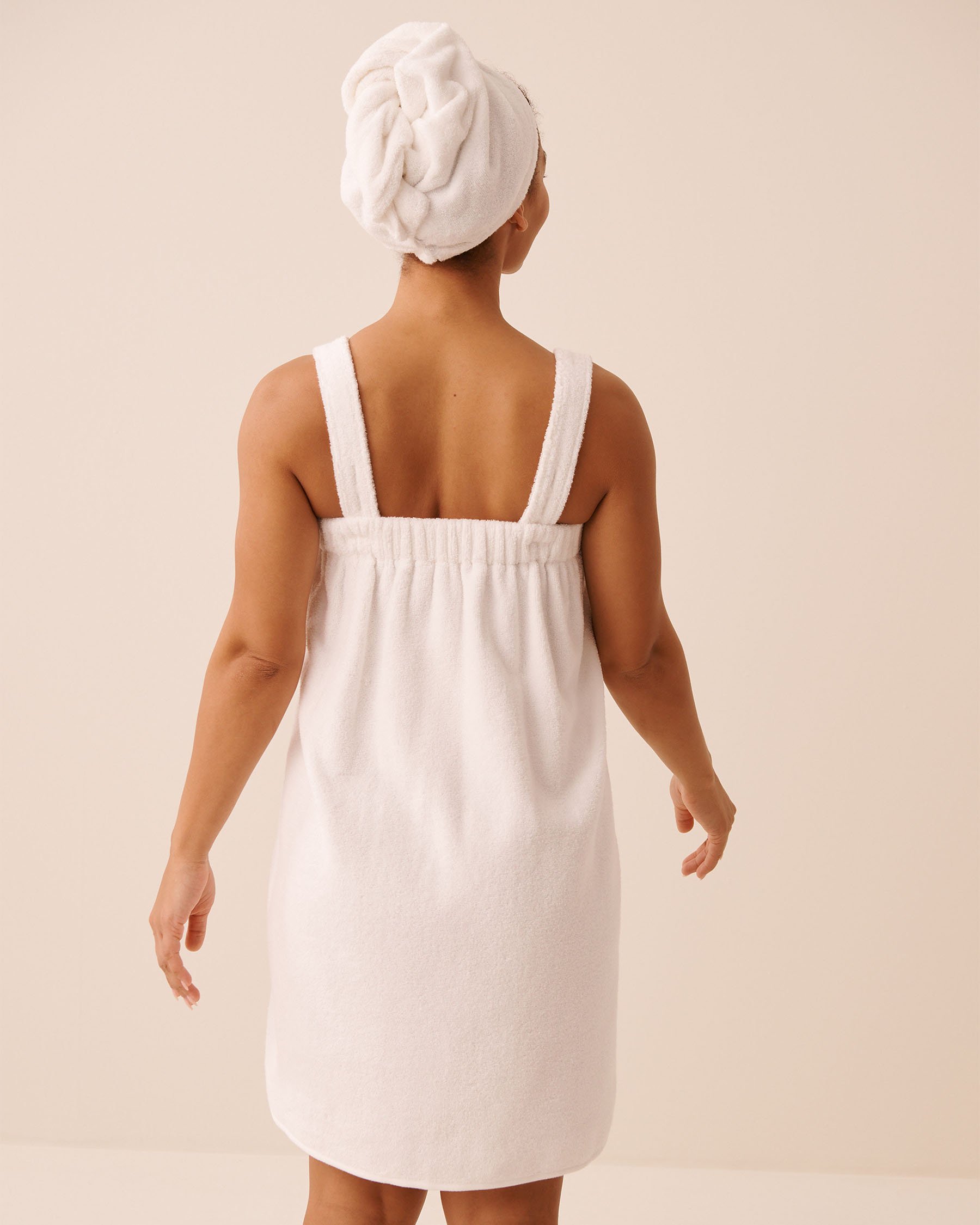 LA VIE EN ROSE Ensemble serviette attachable en ratine et serviette pour cheveux Blanc 40600229 - View2