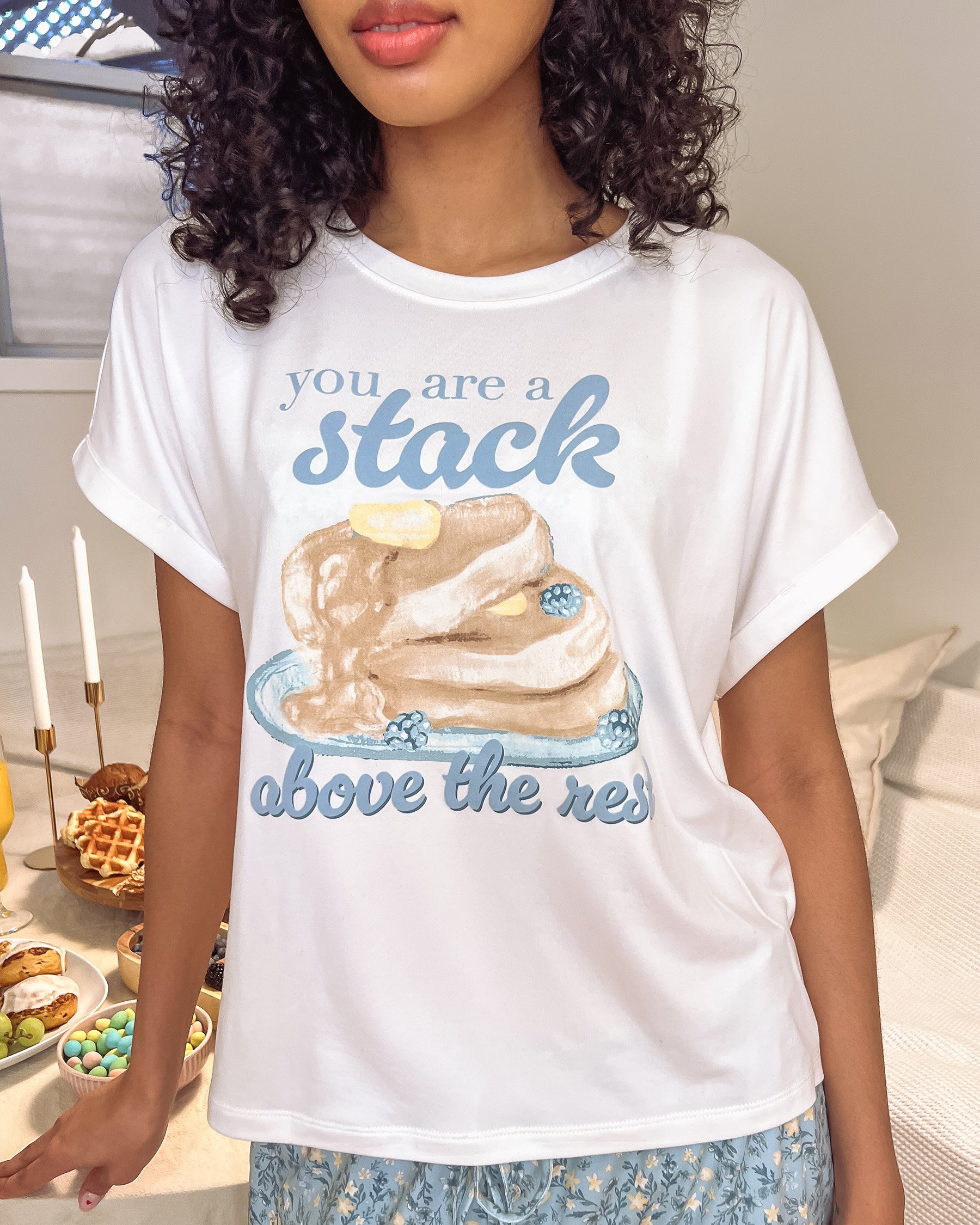 LA VIE EN ROSE Brunch Print Super Soft Short Sleeve T-shirt White 40100845 - View4