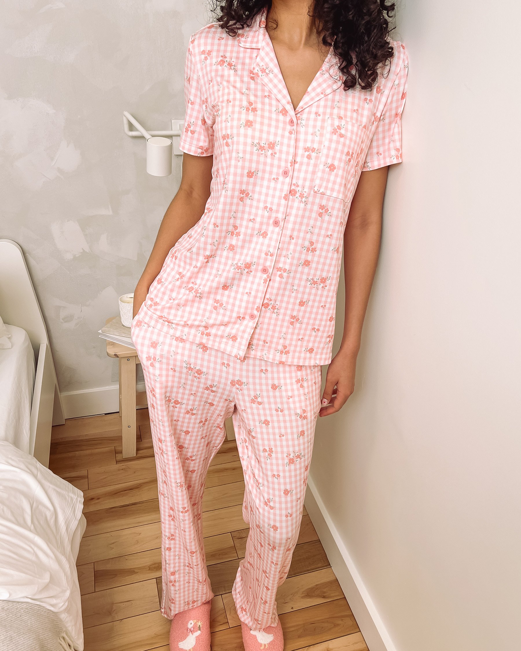 LA VIE EN ROSE Floral Gingham Print Super Soft Pajama Pants Pink Floral Gingham 40200823 - View6
