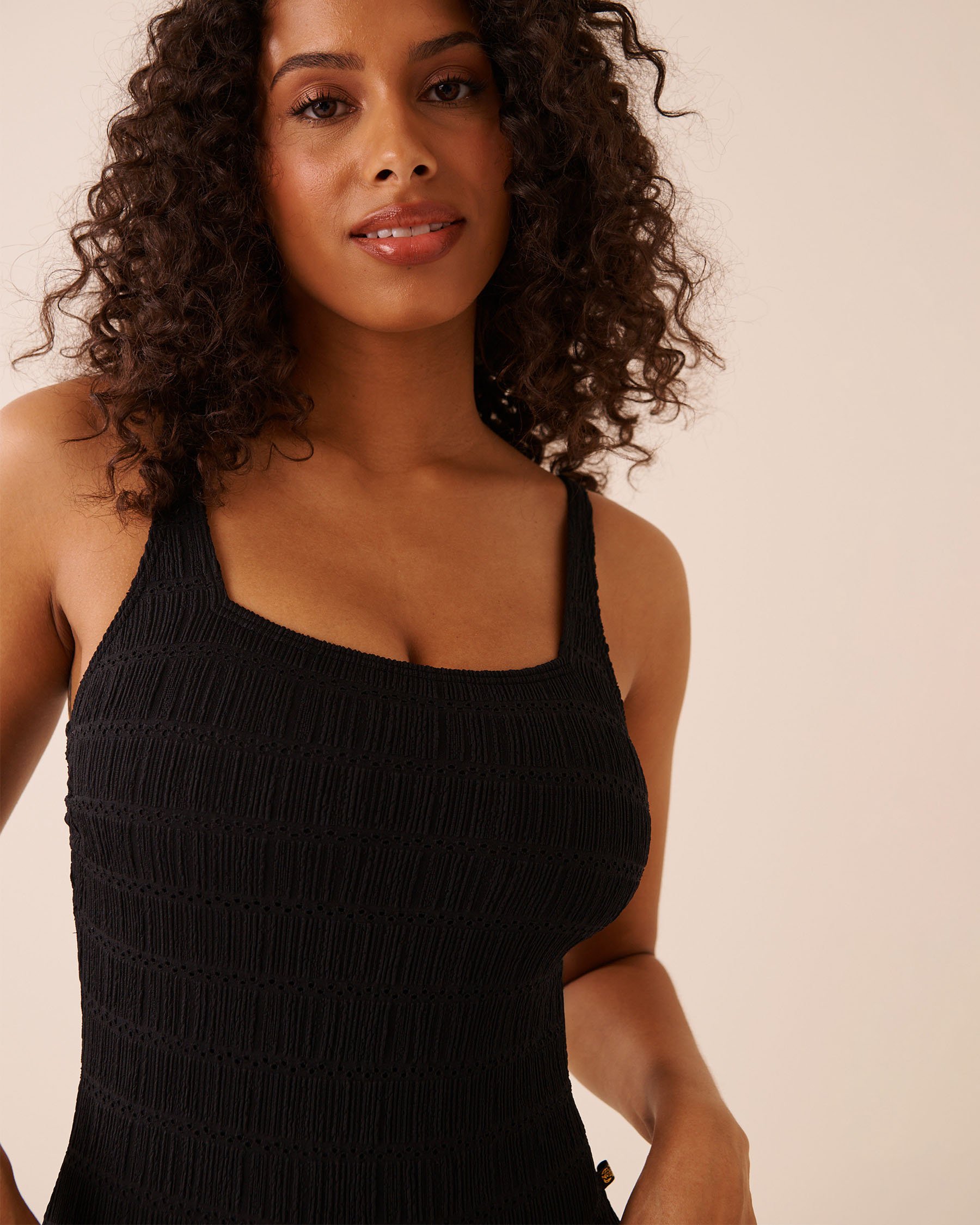 LA VIE EN ROSE AQUA BLACK Square Neck One-piece Swimsuit Black 70400207 - View3