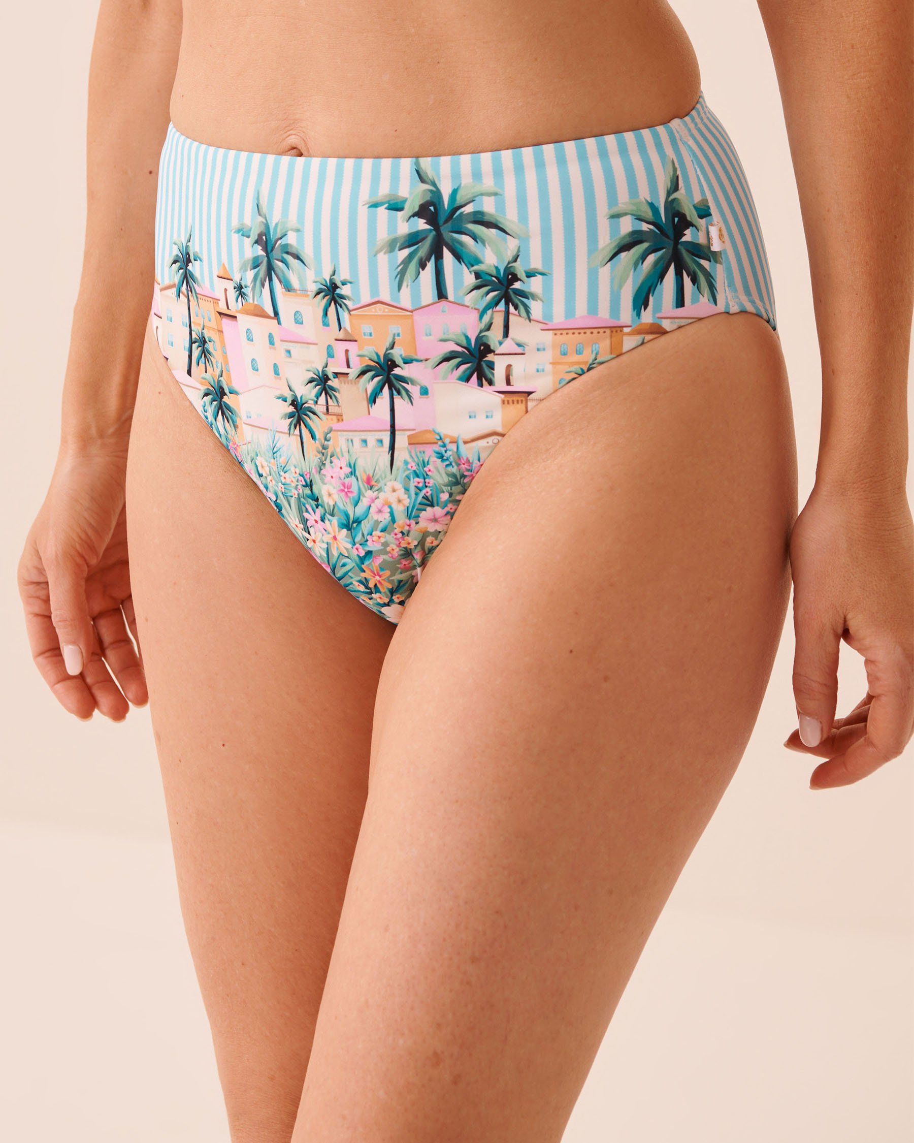 LA VIE EN ROSE AQUA COASTAL VILLAGE High Waist Brazilian Bikini Bottom Coastal Village 70300847 - View1