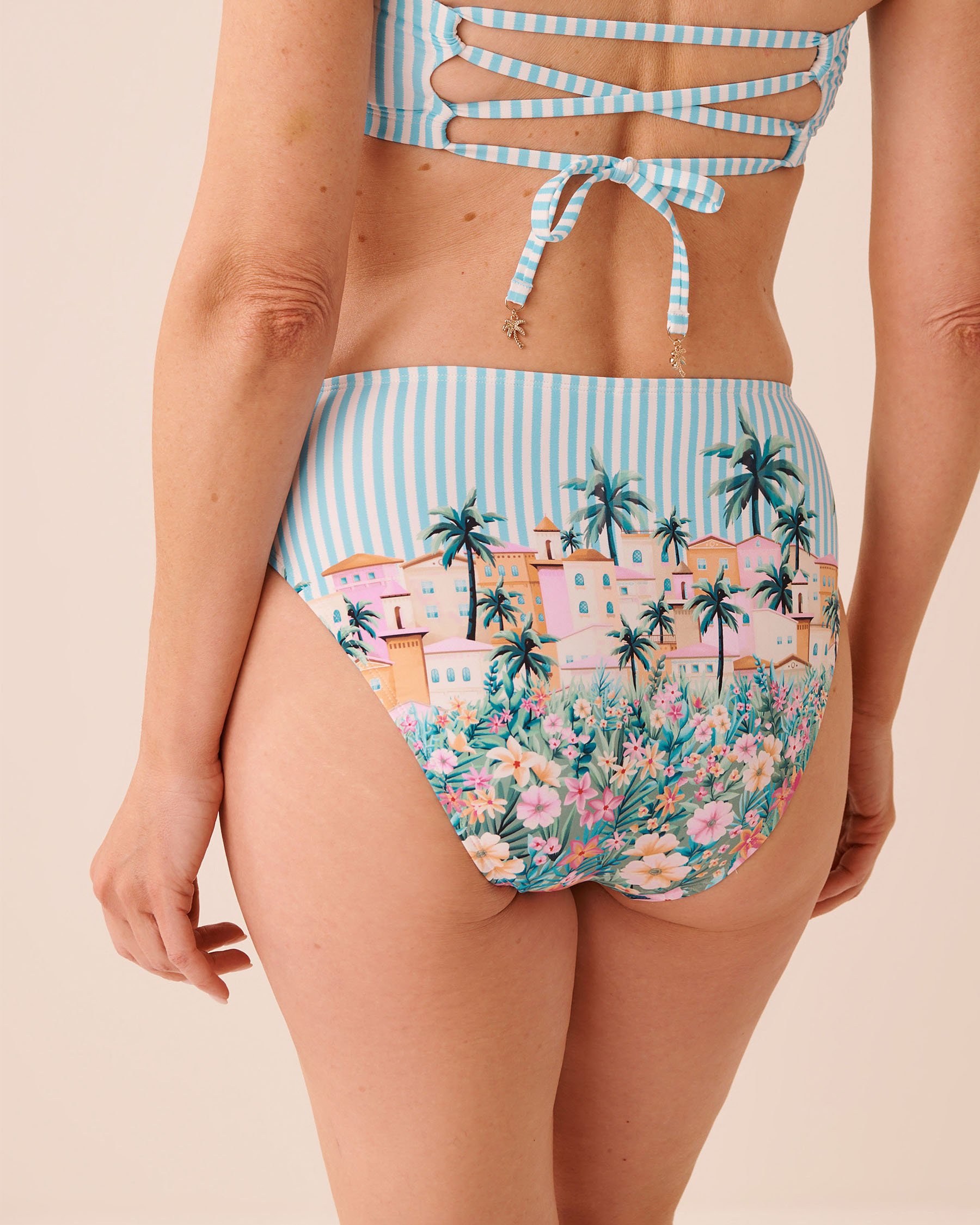 LA VIE EN ROSE AQUA COASTAL VILLAGE High Waist Brazilian Bikini Bottom Coastal Village 70300847 - View2