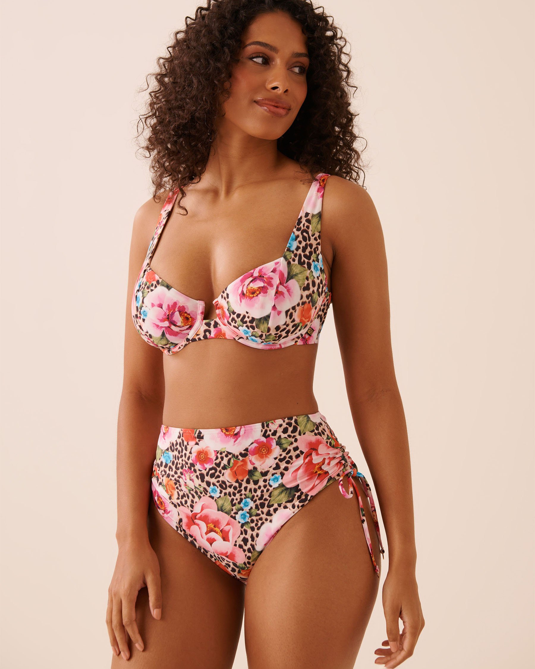 LA VIE EN ROSE AQUA FLORAL LEOPARD D Cup Plunge Bikini Top Floral Leopard 70200214 - View2