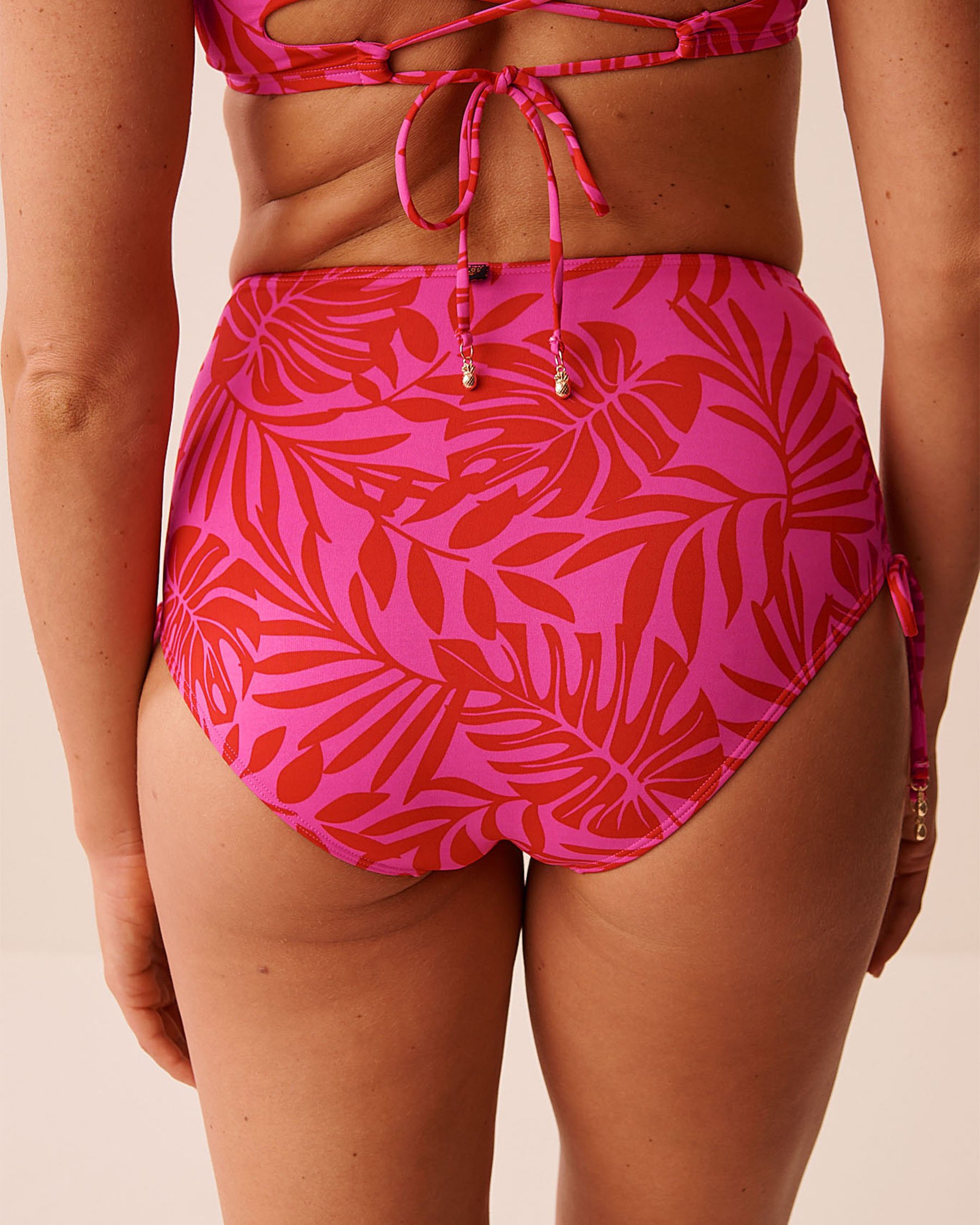 LA VIE EN ROSE AQUA TROPICAL FUCHSIA Side Tie High Waist Bikini Bottom Tropical Fuchsia 70300860 - View3