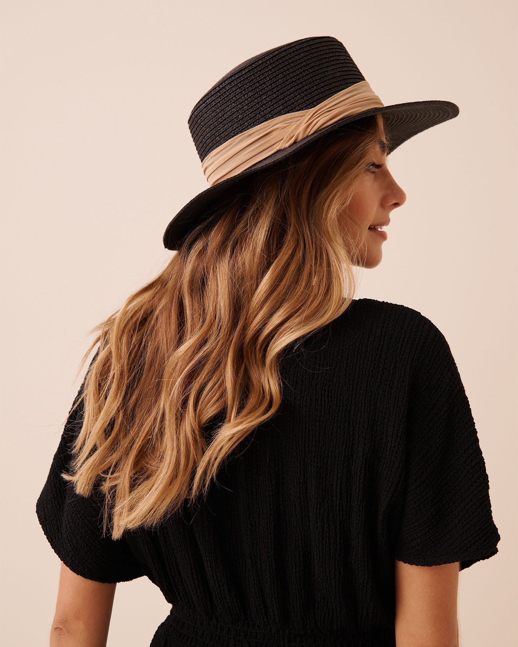 LA VIE EN ROSE AQUA Boater Hat Black 80500126 - View3