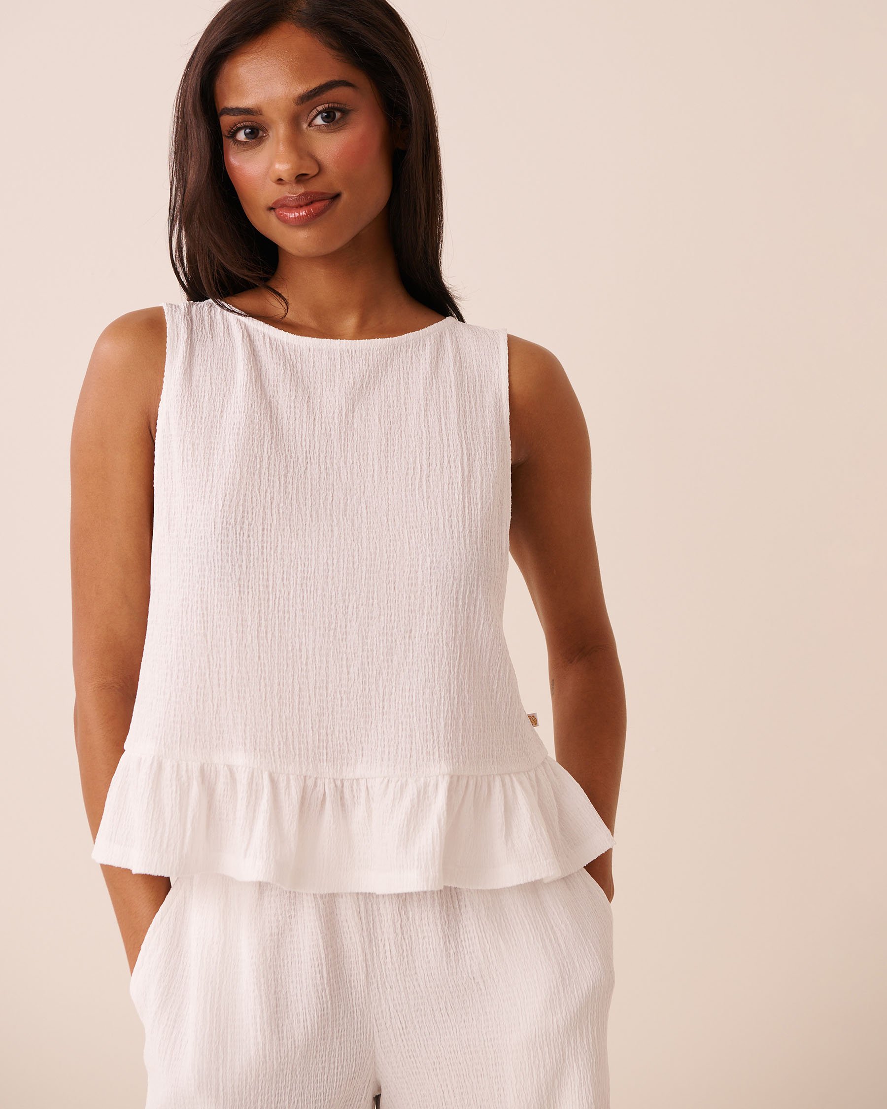 LA VIE EN ROSE AQUA Crepe Knit Wide Leg Pants White 80200103 - View3
