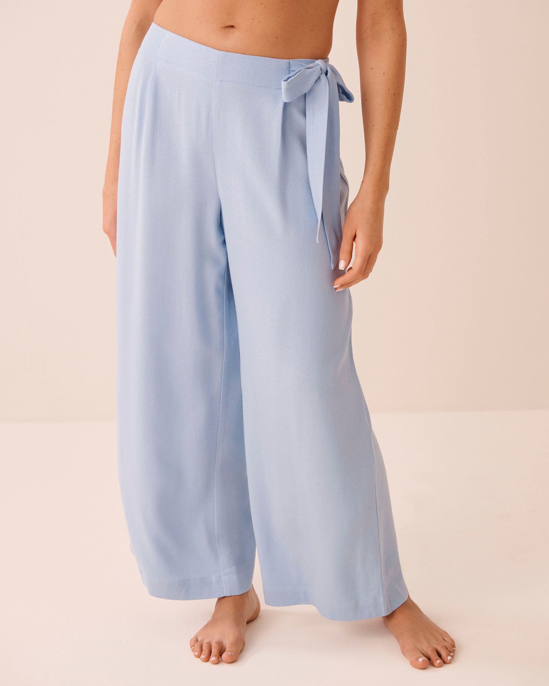 LA VIE EN ROSE AQUA Pantalon jambe large en rayonne et lin Bleu poudré 80200099 - View1