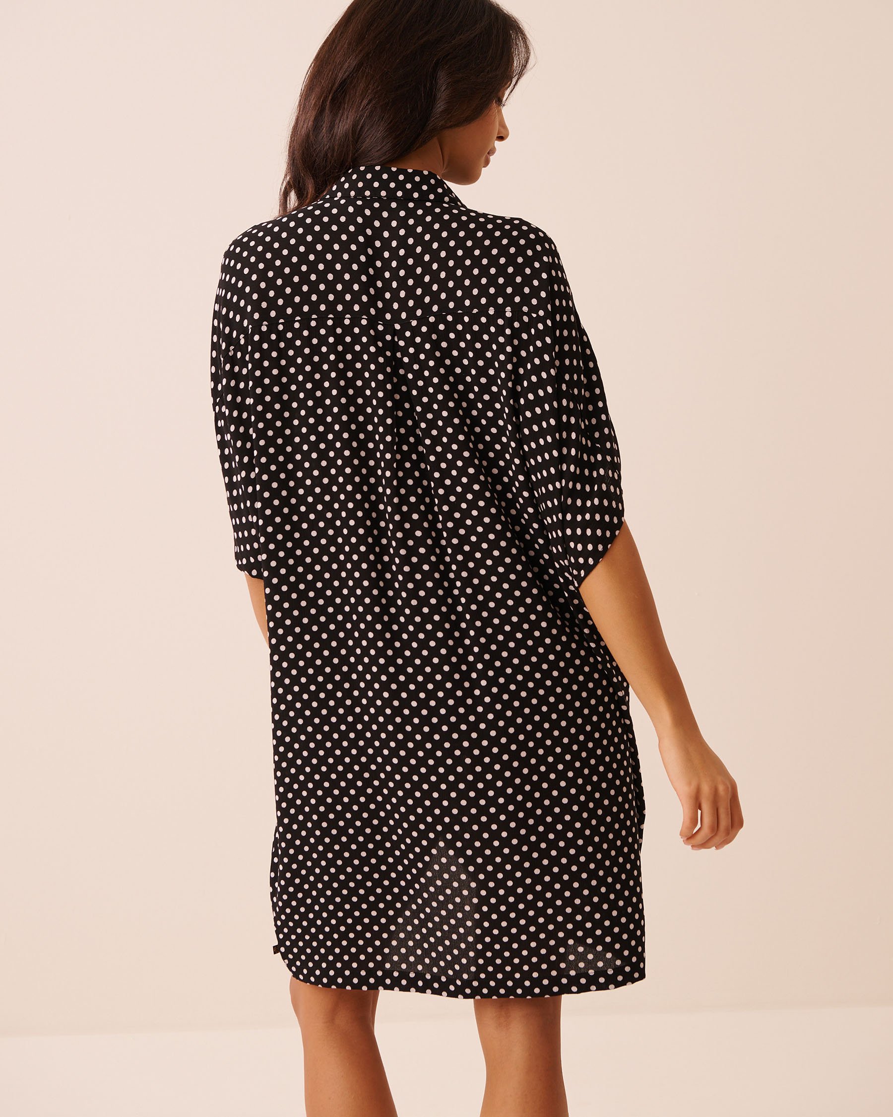 LA VIE EN ROSE AQUA Chemise longue en gaze Pois noirs 80100051 - View2