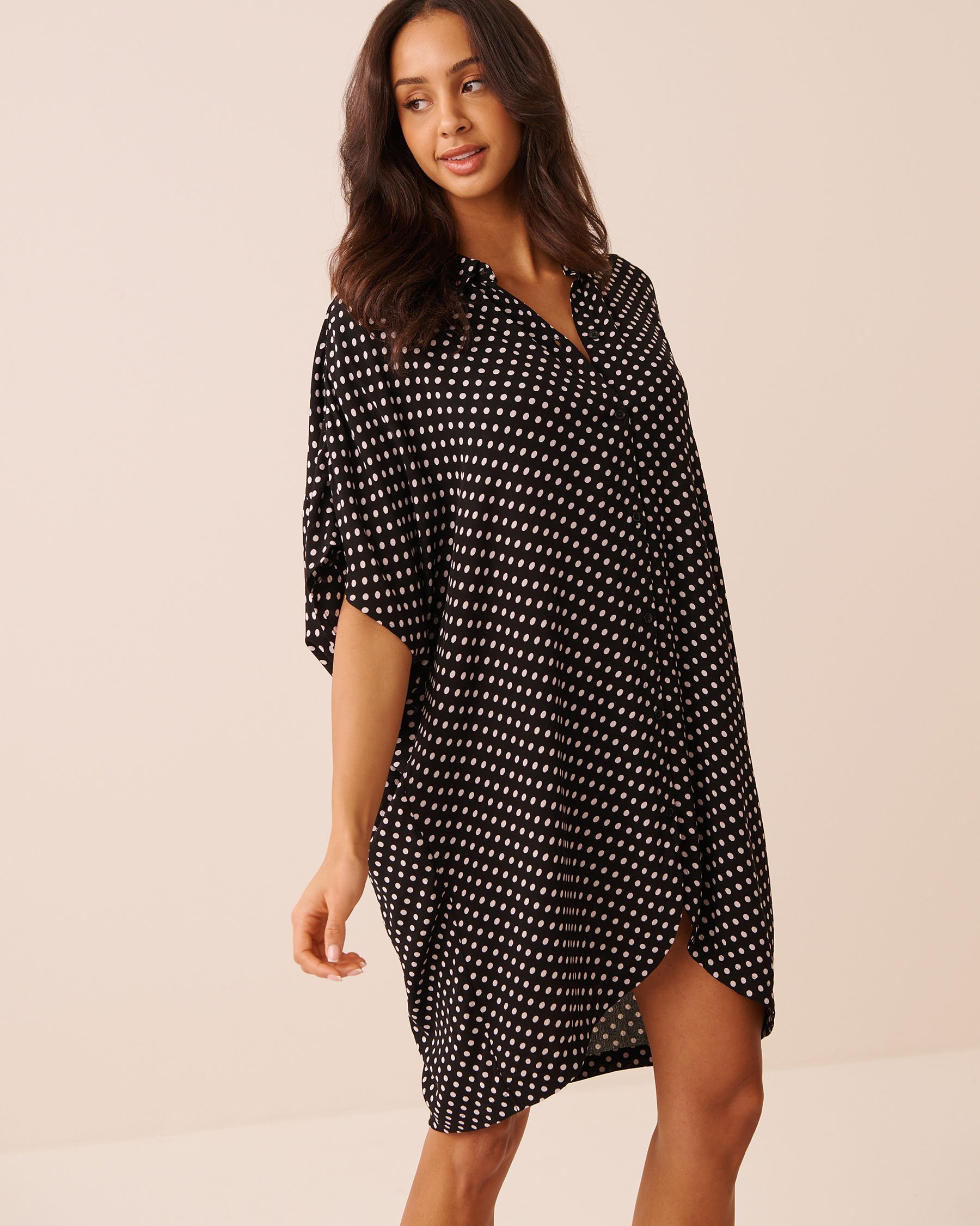 LA VIE EN ROSE AQUA Chemise longue en gaze Pois noirs 80100051 - Voir3