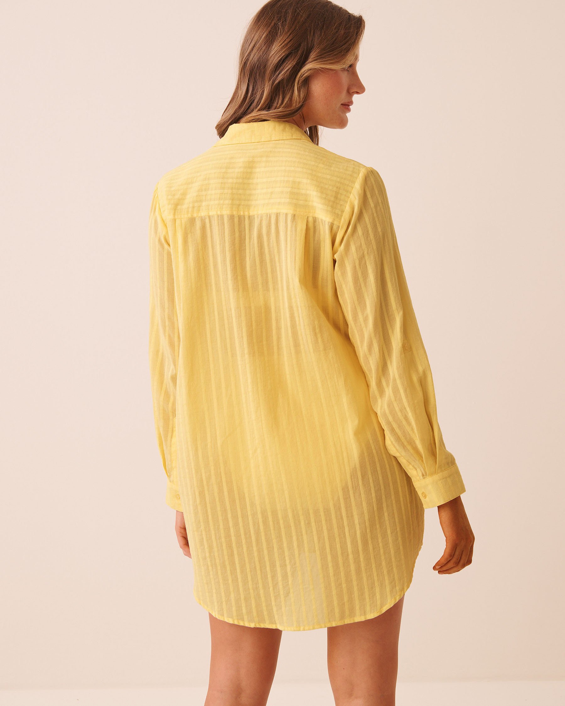 LA VIE EN ROSE AQUA Striped Long Button-down Shirt Lemon Sorbet 80100047 - View2