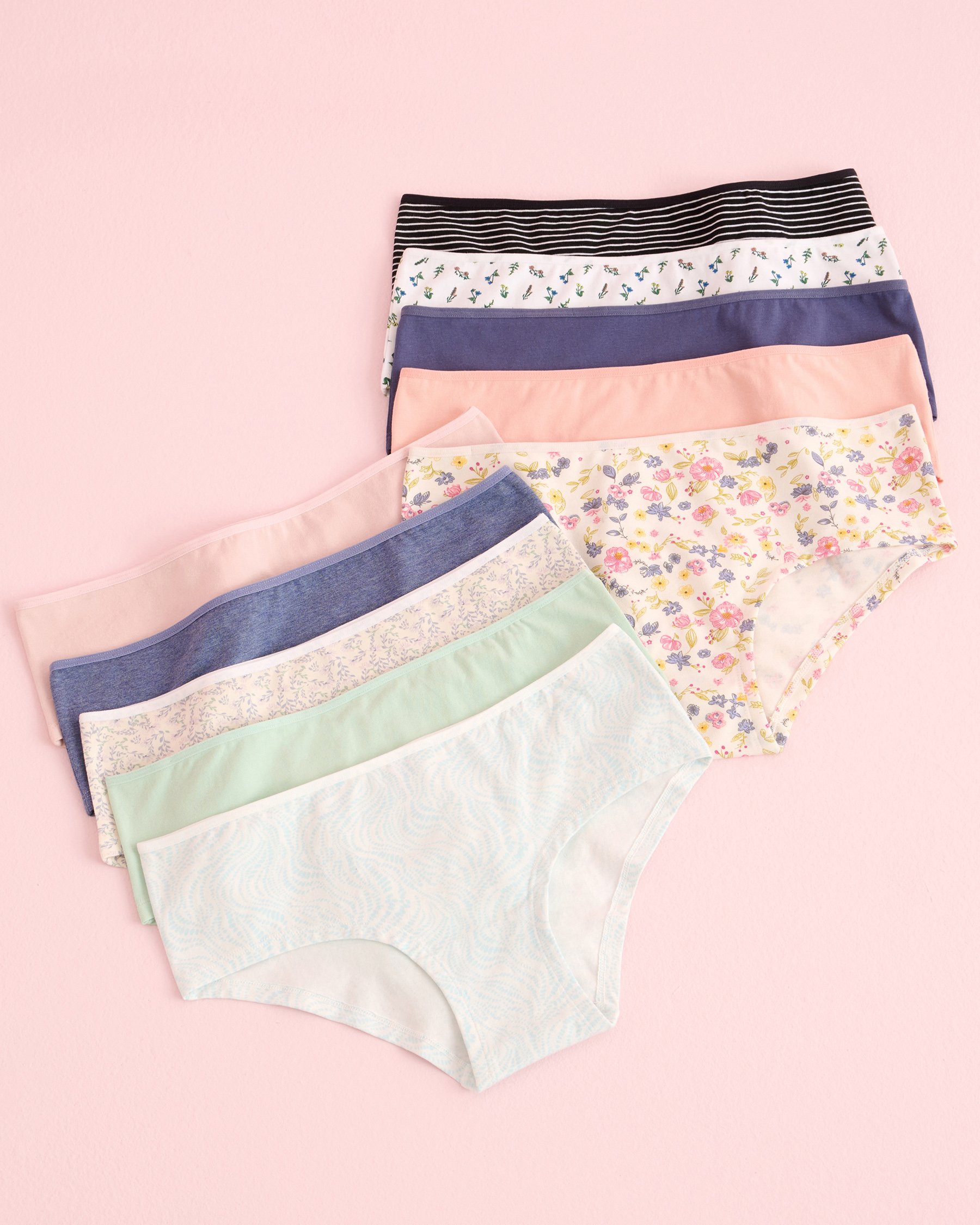 LA VIE EN ROSE Lot de 10 culottes aux hanches en coton Assortiment 20100785-10P - Voir1