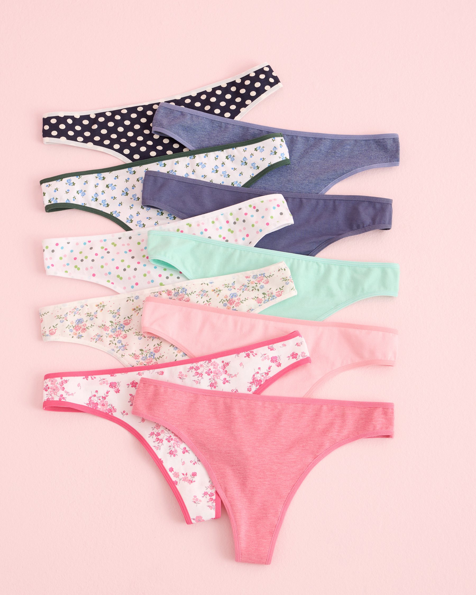 LA VIE EN ROSE Lot de 10 culottes tanga en coton Assortiment 20100783-10P - View1