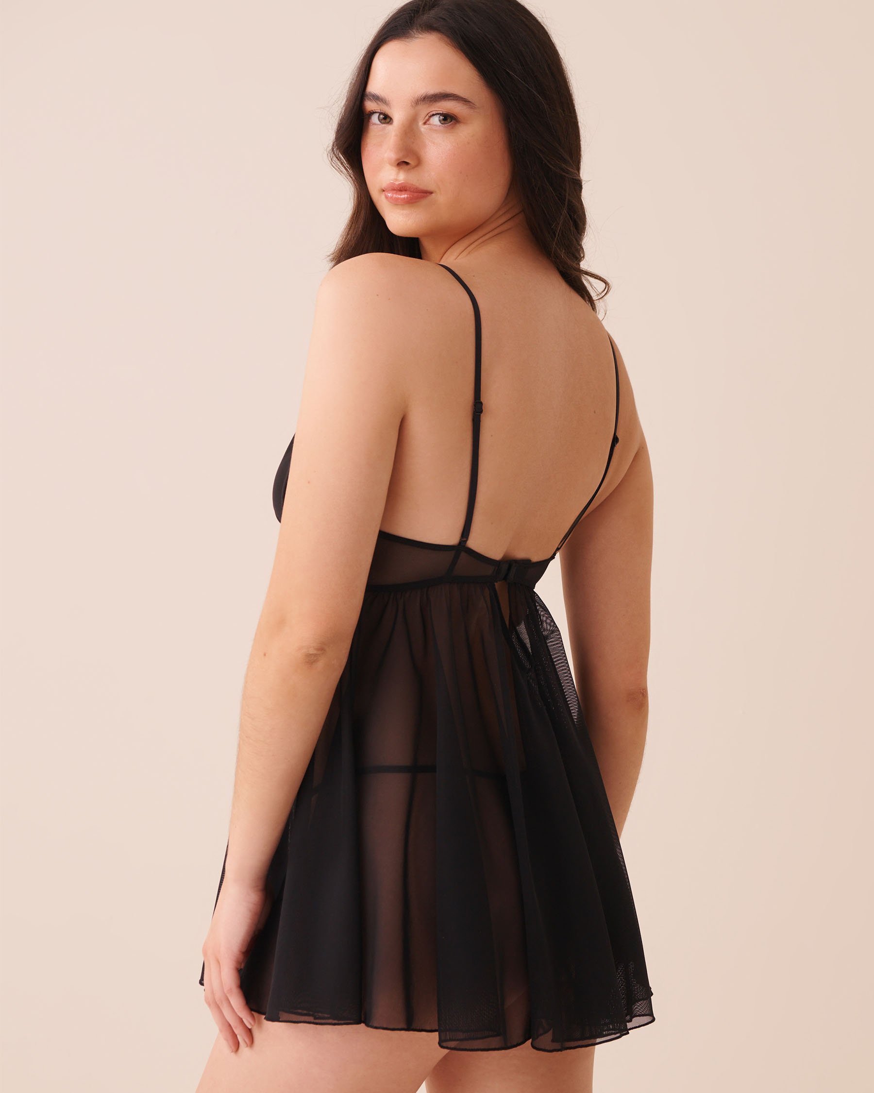 LA VIE EN ROSE Floral Lace and Mesh Babydoll Black 60500240 - View2