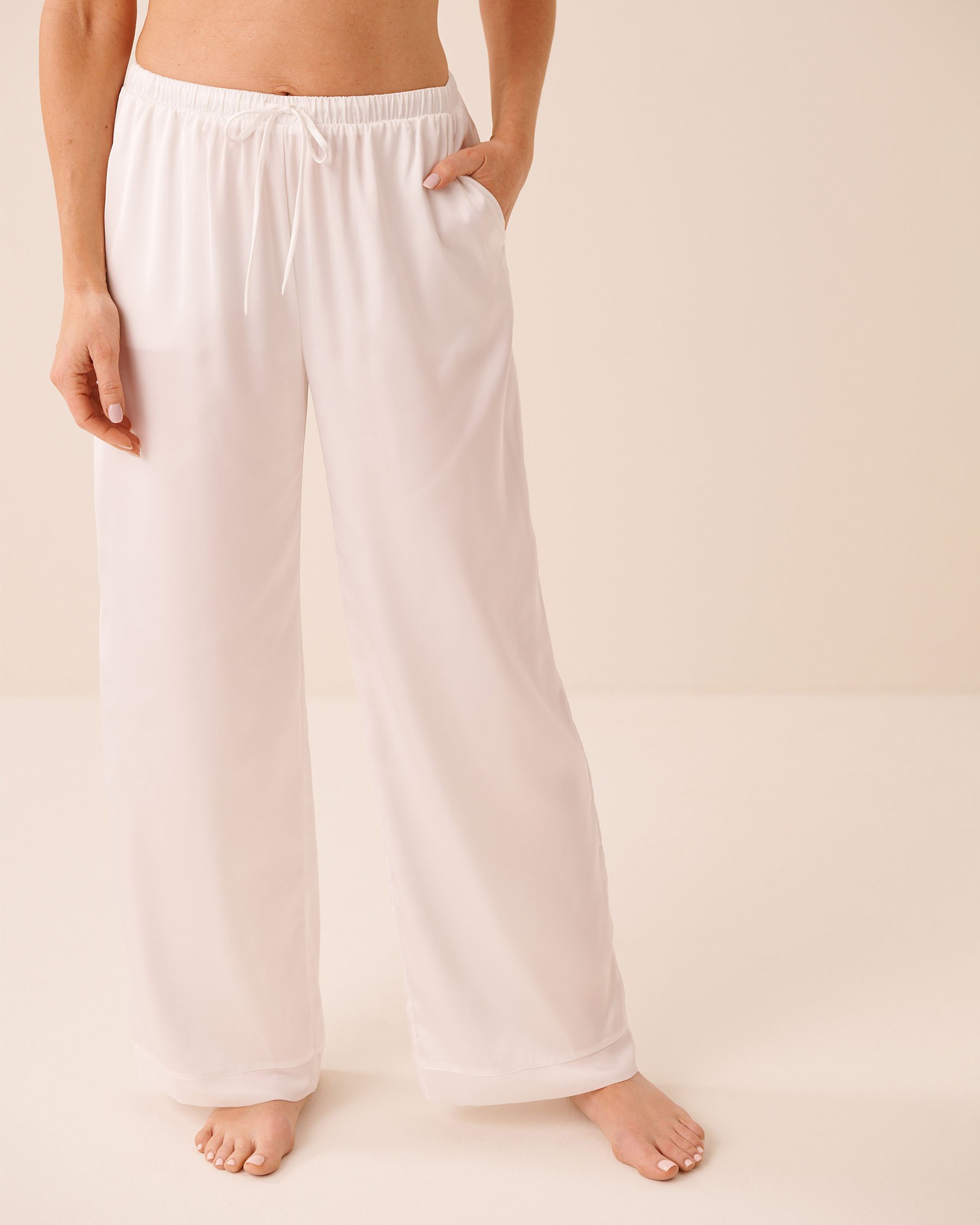 LA VIE EN ROSE Satin and Chiffon Pants White 60200188 - View1