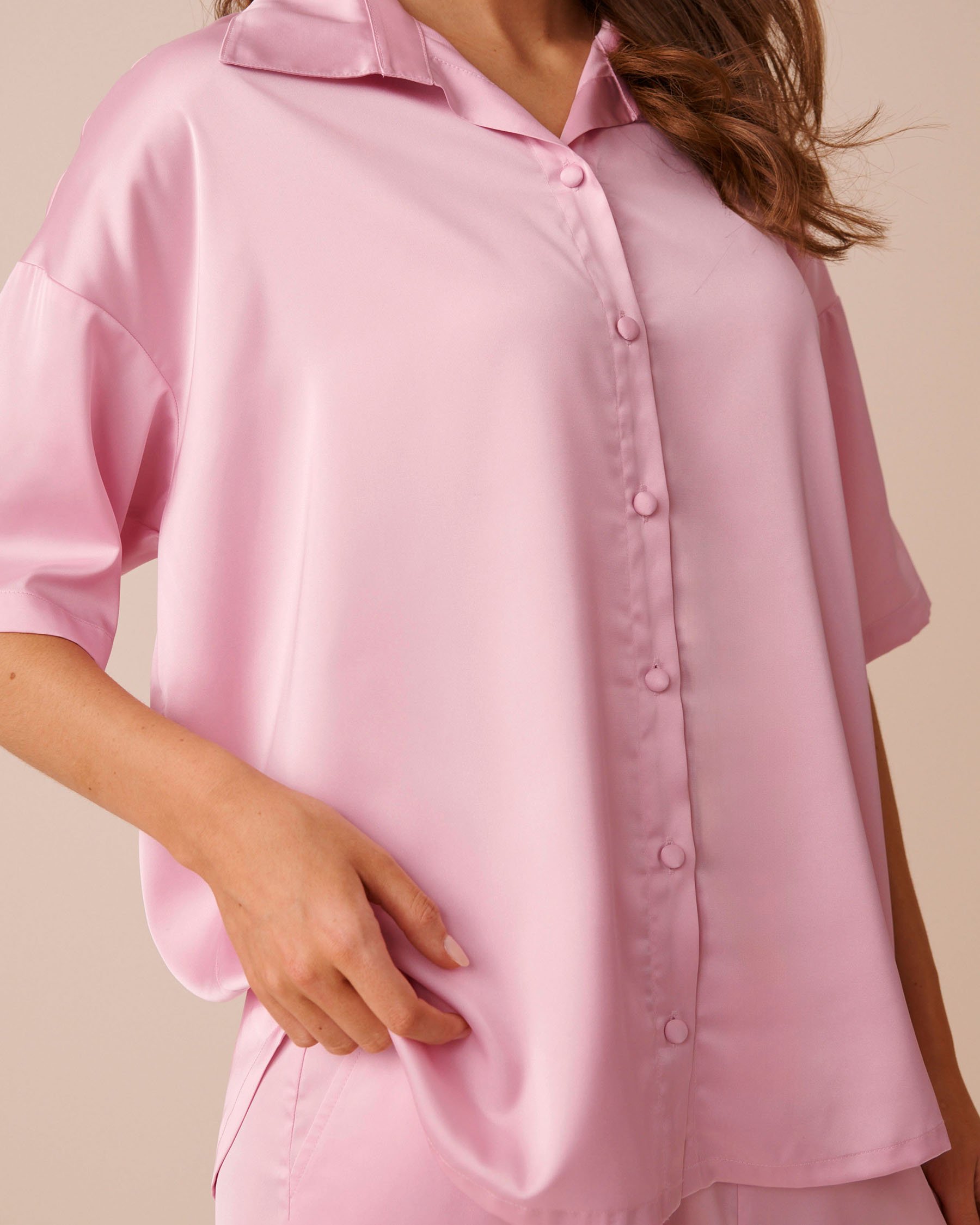 LA VIE EN ROSE Short Sleeve Satin Pajama Set Pink 60400076 - View6