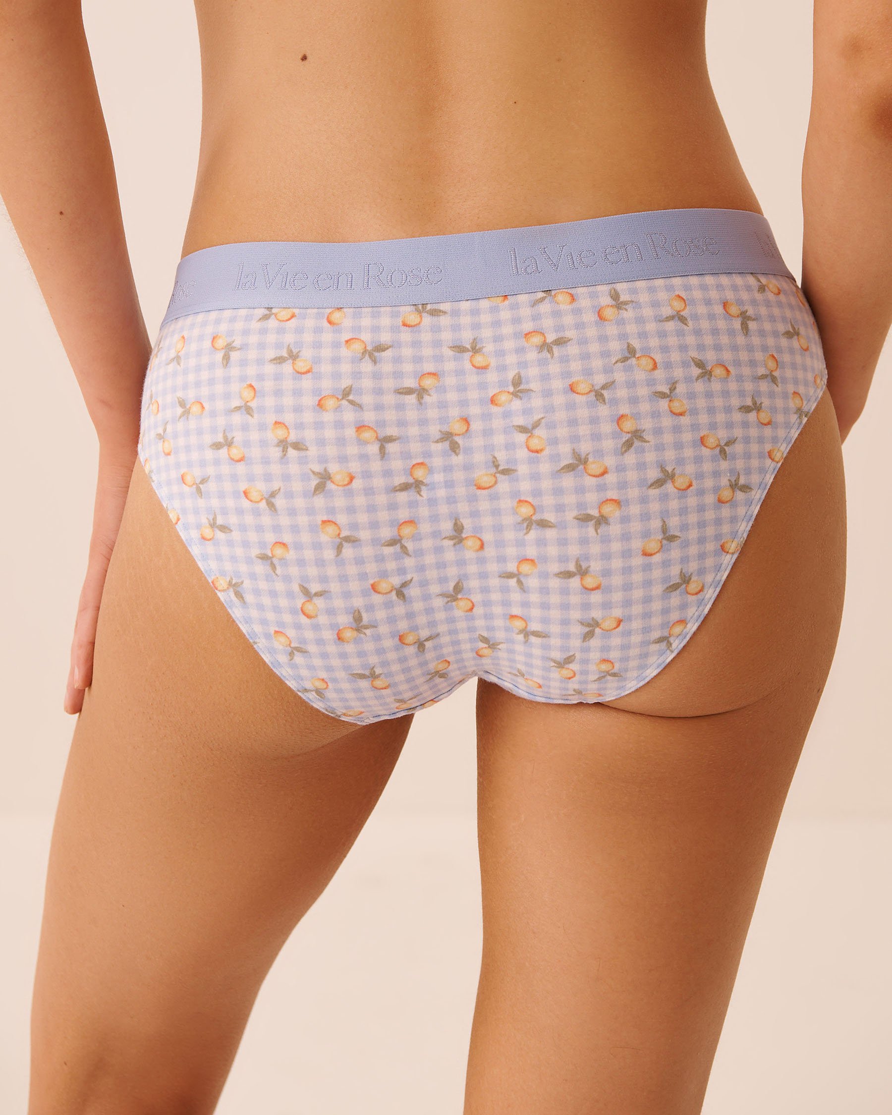 LA VIE EN ROSE Cotton and Logo Elastic Band Bikini Panty Blue Gingham/Lemons 20100763 - View2
