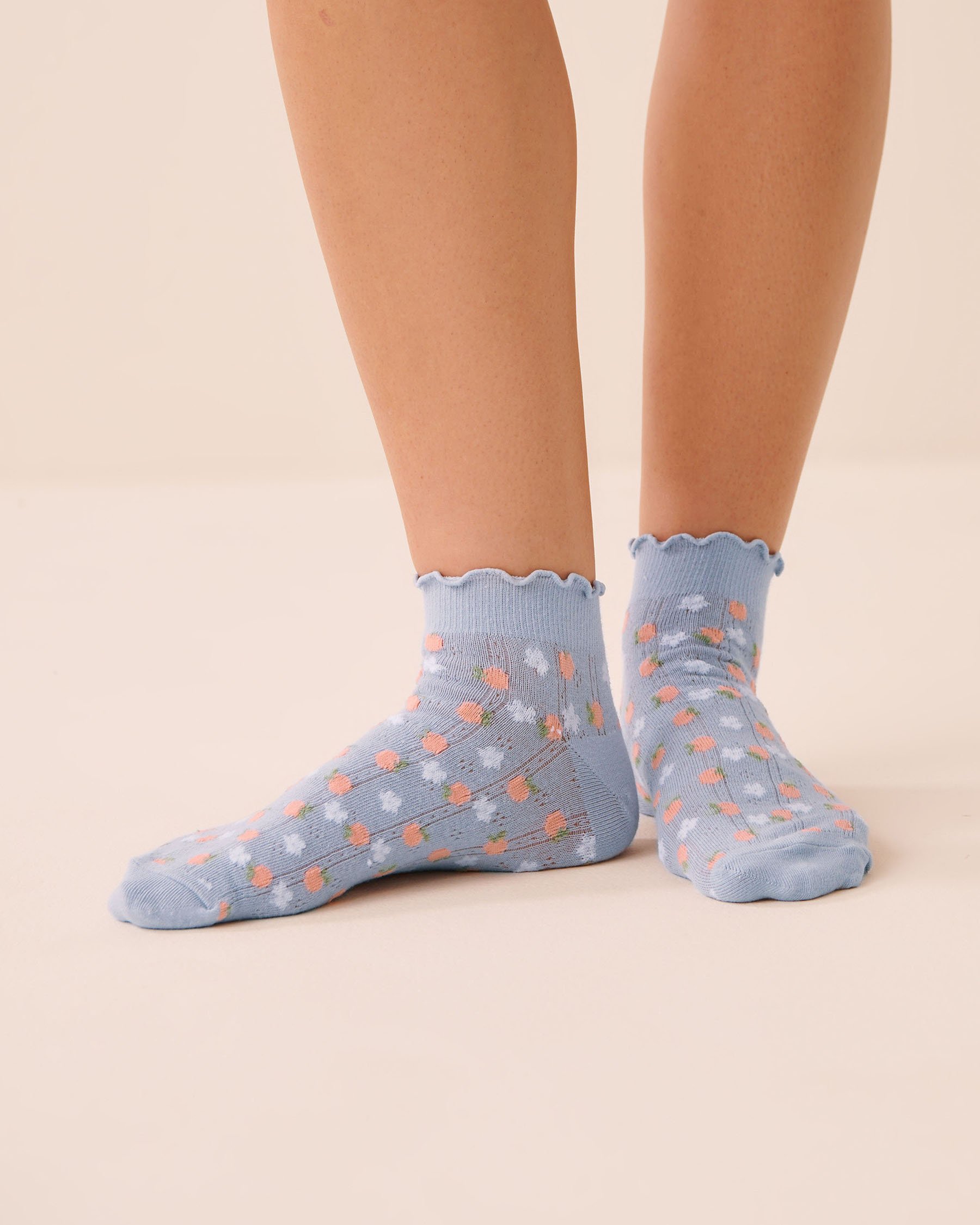 LA VIE EN ROSE Peach Pointelle Ankle Socks Blue 40700475 - View1