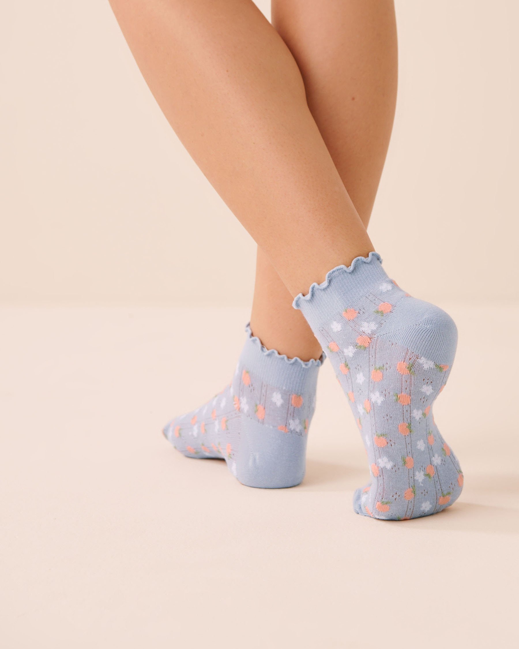 LA VIE EN ROSE Peach Pointelle Ankle Socks Blue 40700475 - View2