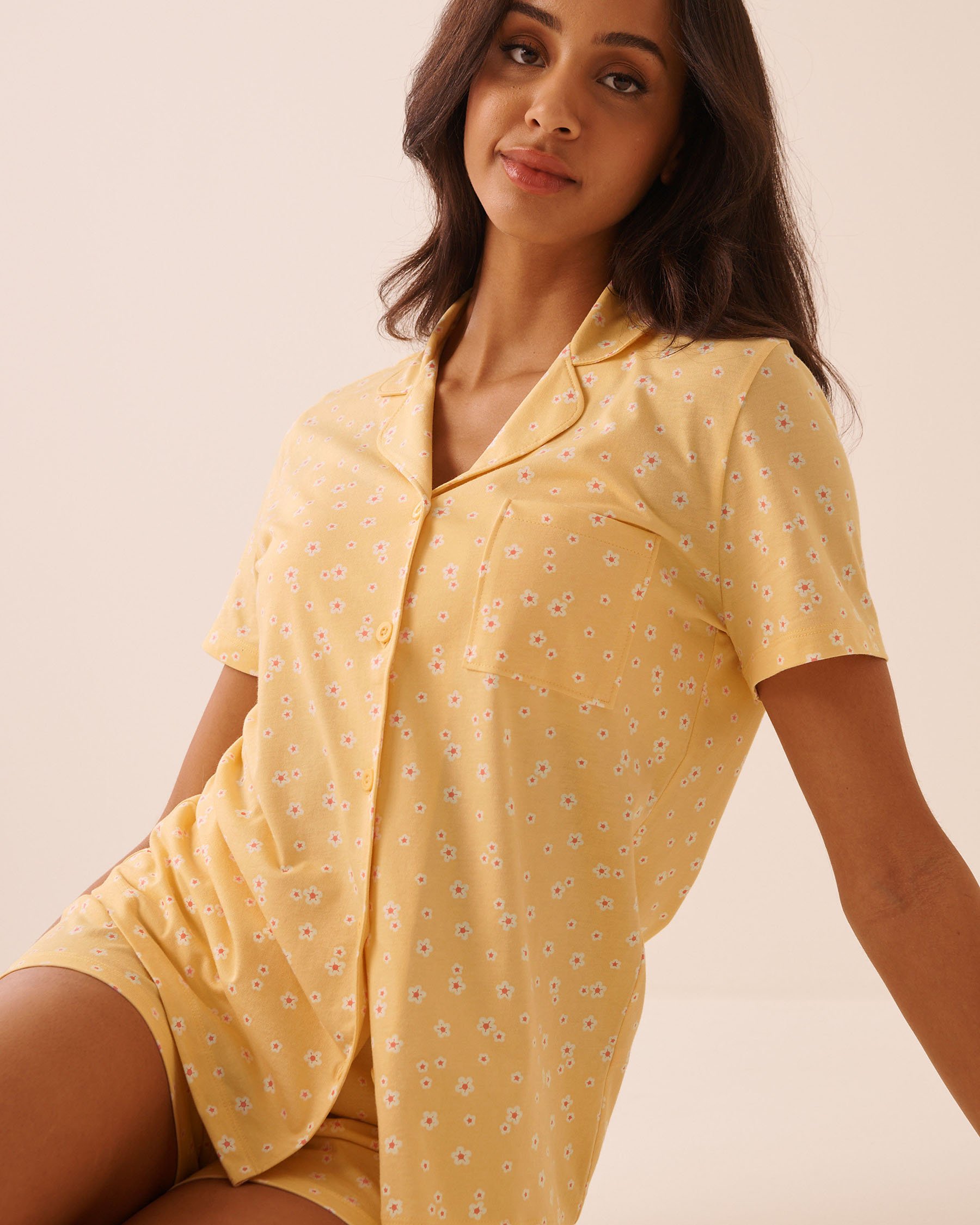 LA VIE EN ROSE Daisy Print Shirt PJ Set Yellow/Daisies 40400096 - View3