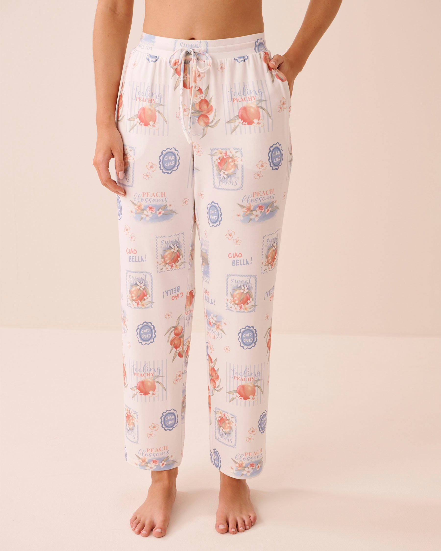 LA VIE EN ROSE Dolce Vita Print Super Soft Pajama Pants White/Peaches 40200848 - View2