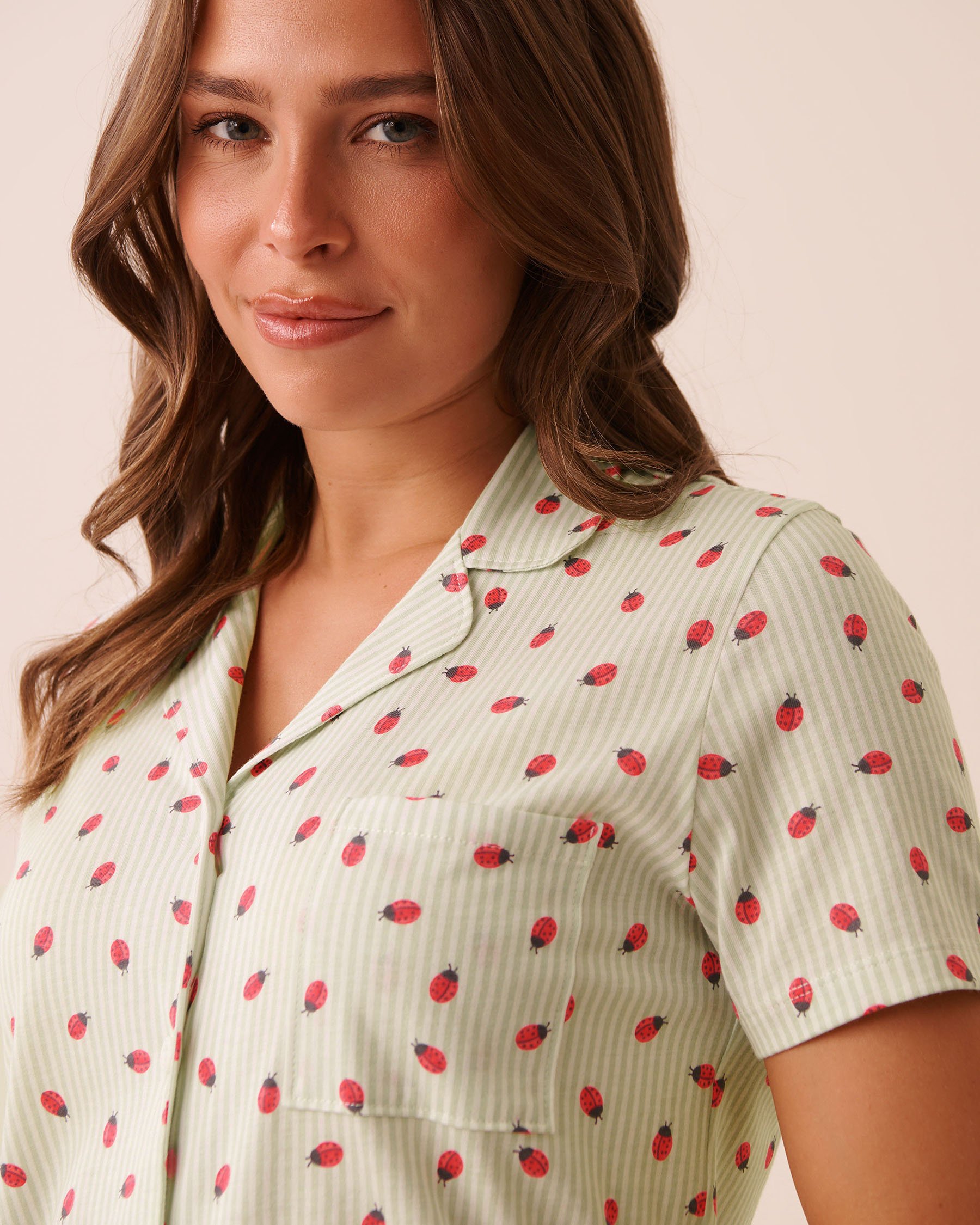 LA VIE EN ROSE Ladybug Print Shirt PJ Set Green/Ladybugs 40400096 - View3