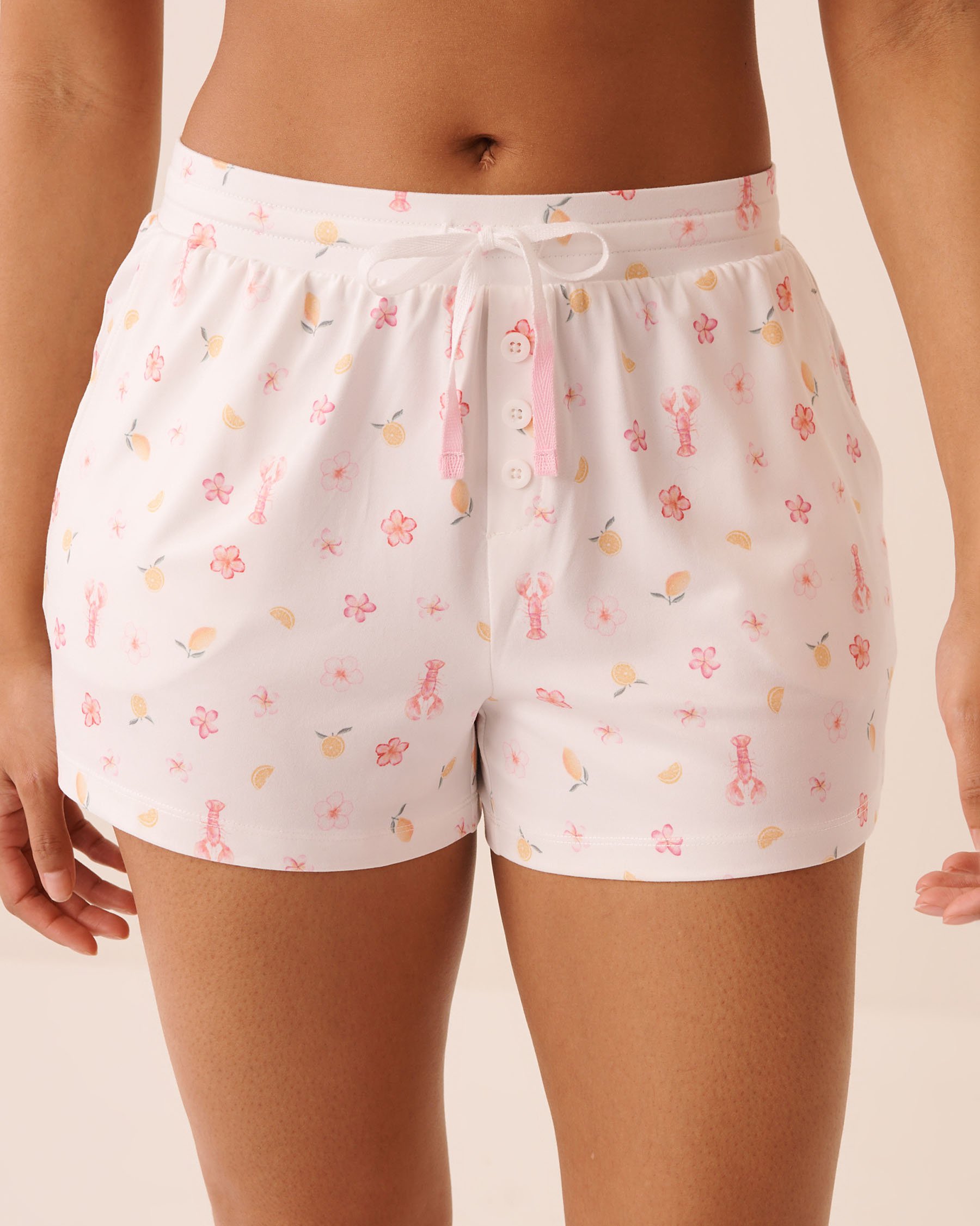 LA VIE EN ROSE Lobster Floral Print Super Soft Pajama Shorts White 40200841 - View1