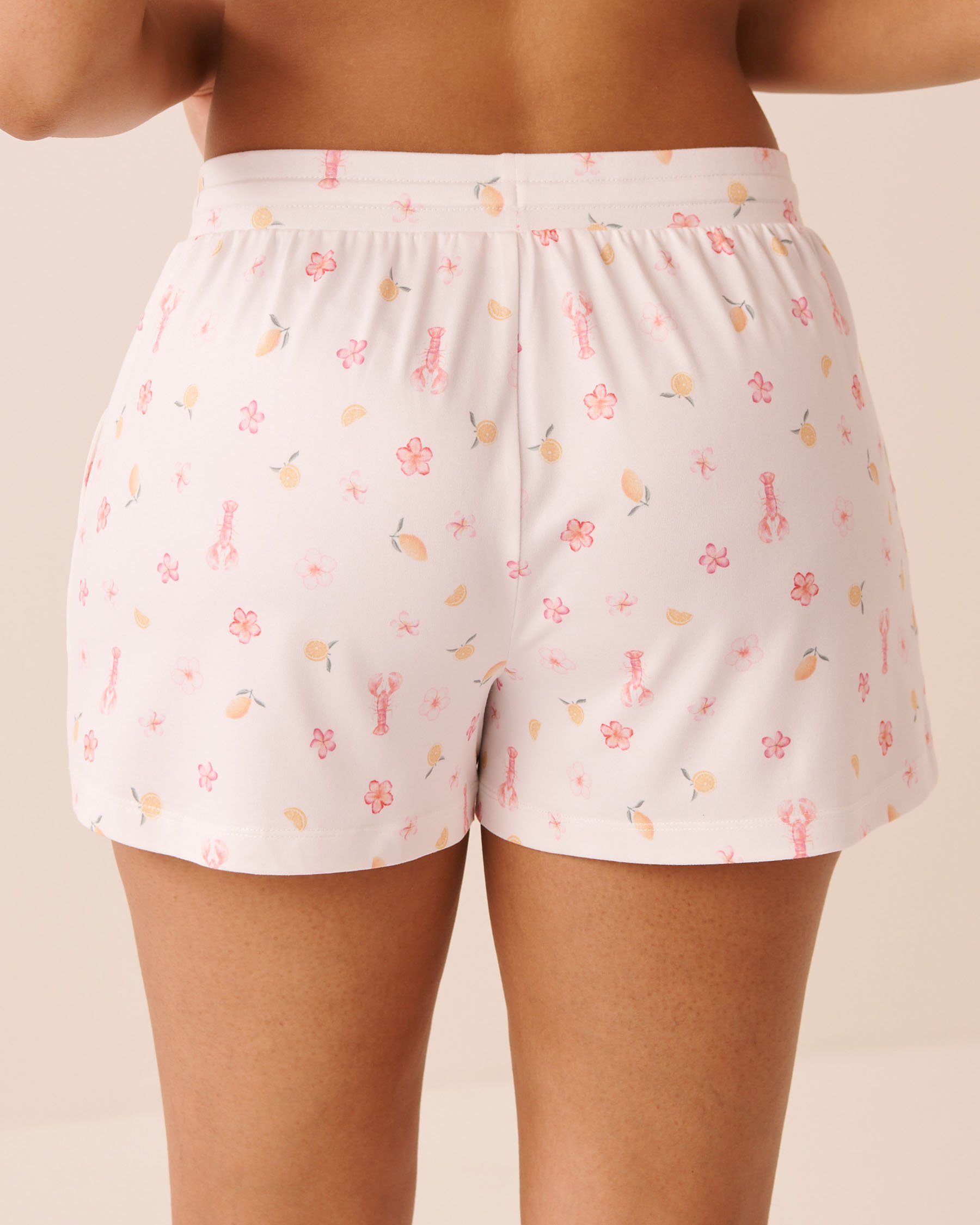 LA VIE EN ROSE Lobster Floral Print Super Soft Pajama Shorts White 40200841 - View2