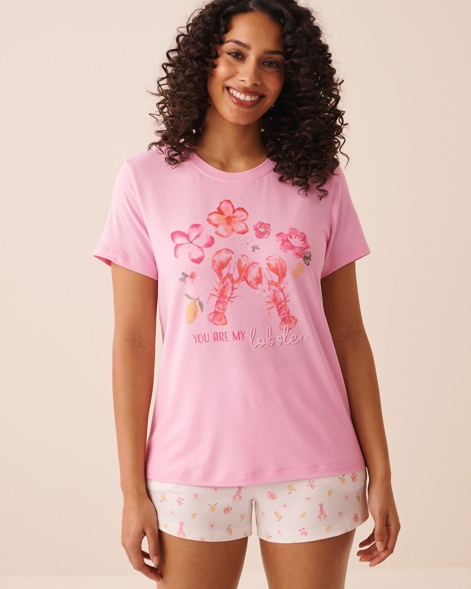 LA VIE EN ROSE Lobster Floral Print Super Soft Short Sleeve T-shirt Pink 40100861 - View1