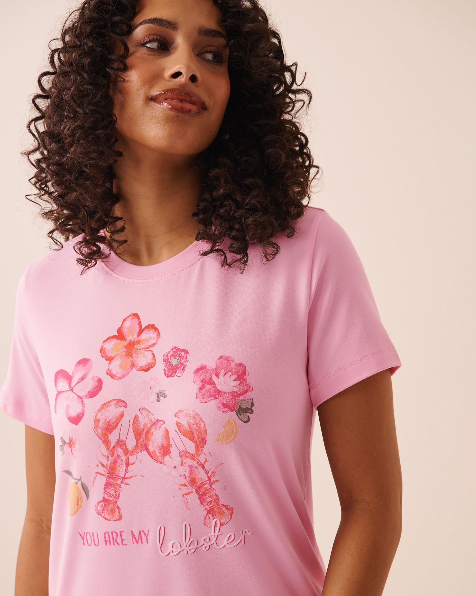 LA VIE EN ROSE Lobster Floral Print Super Soft Short Sleeve T-shirt Pink 40100861 - View3