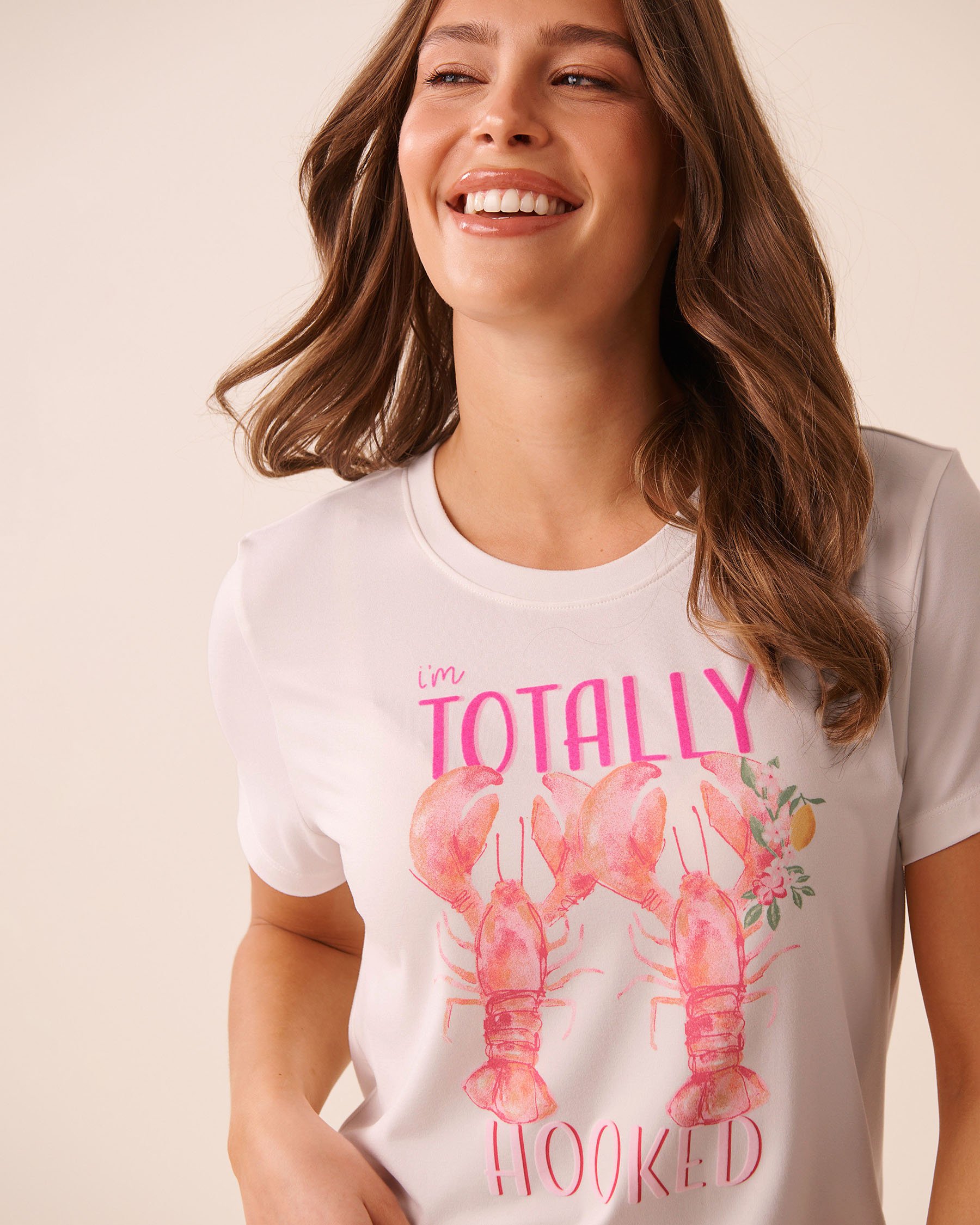 LA VIE EN ROSE T-shirt manches courtes ultra doux imprimé homard Blanc 40100861 - Voir3