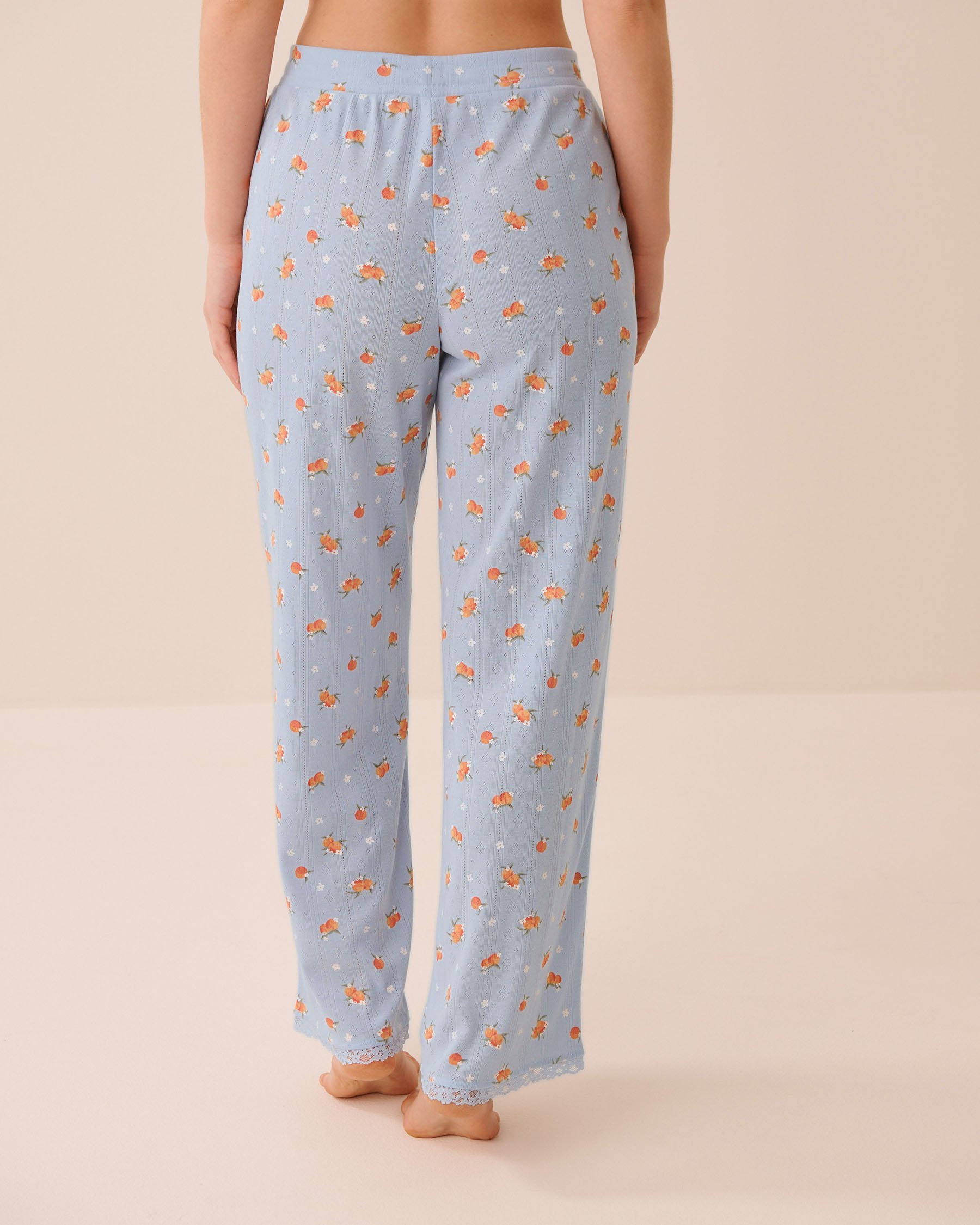 LA VIE EN ROSE Peach Print Lace Trim Pointelle Pajama Pants Blue 40200852 - View2