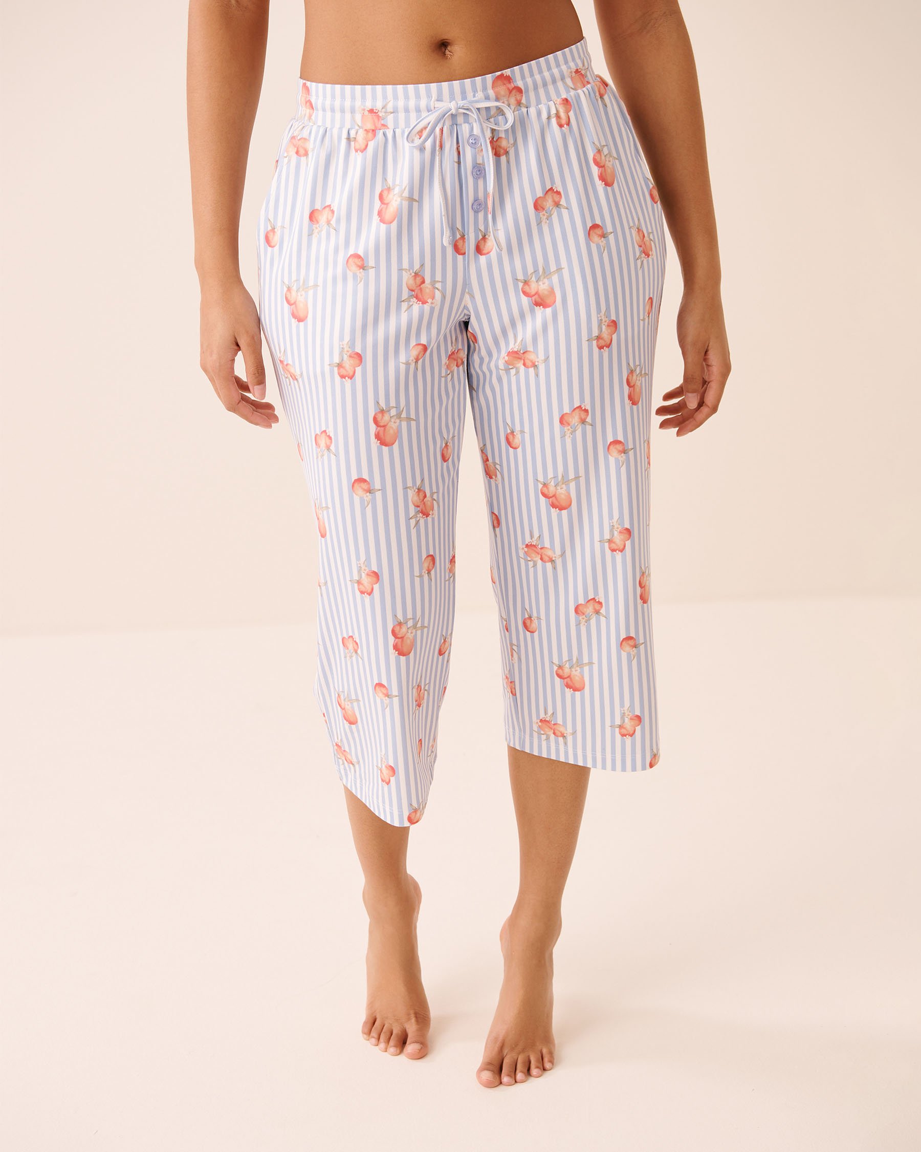 LA VIE EN ROSE Peach & Stripe Print Super Soft Pajama Capris Blue Stripes/Peaches 40200847 - View1