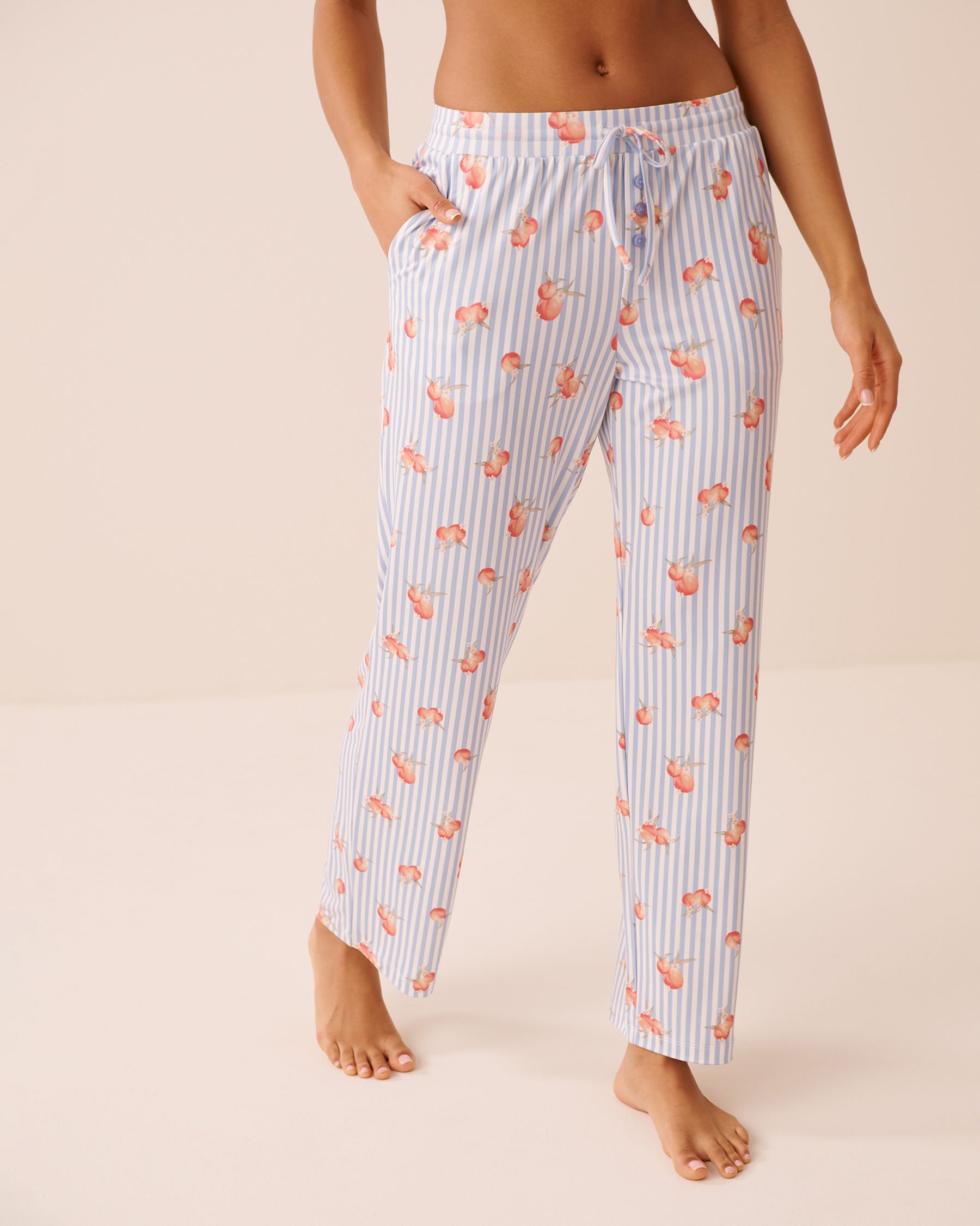 LA VIE EN ROSE Peach & Stripe Print Super Soft Pajama Pants Blue Stripes/Peaches 40200848 - View1