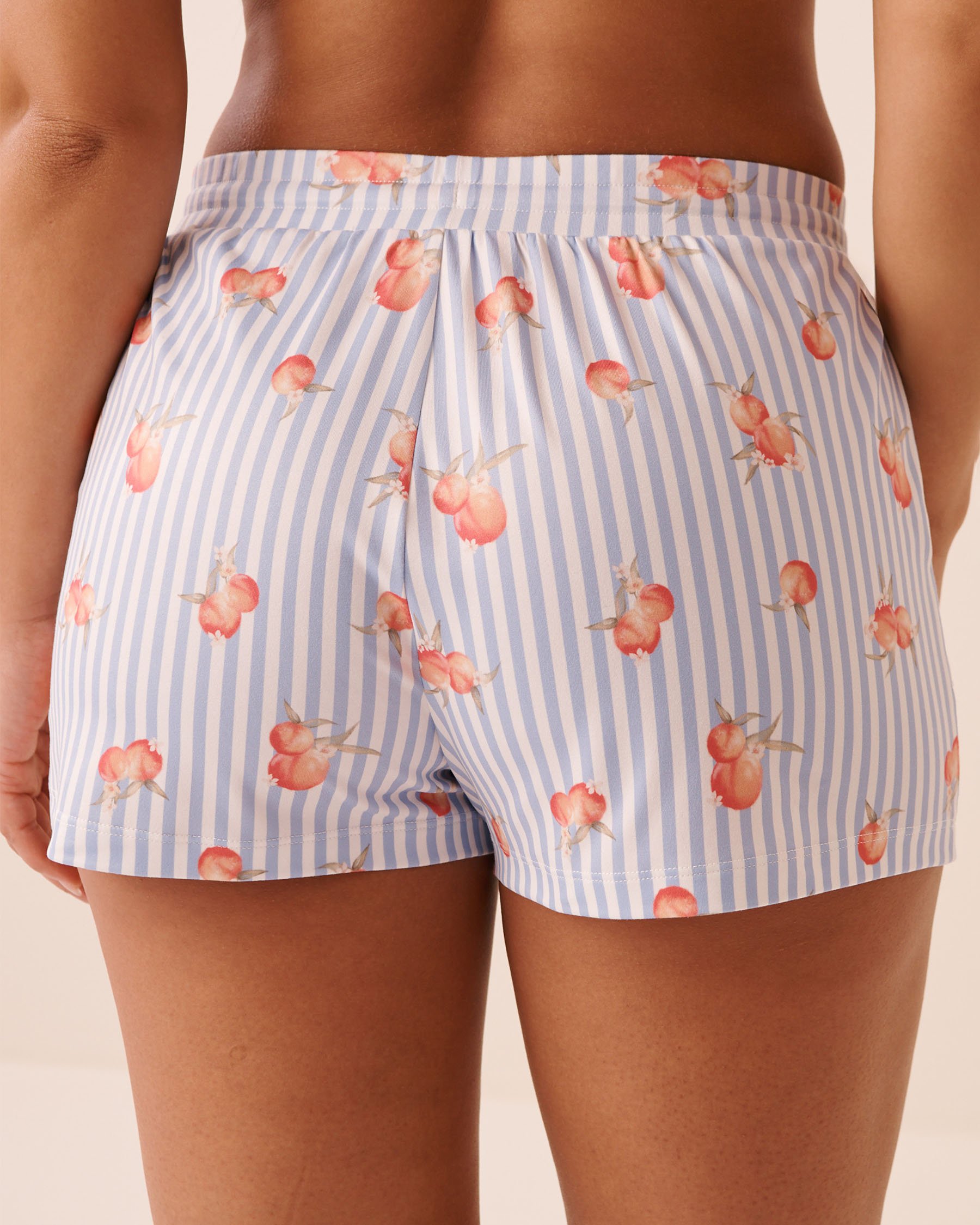 LA VIE EN ROSE Peach & Stripe Print Super Soft Pajama Shorts Blue Stripes/Peaches 40200846 - View2