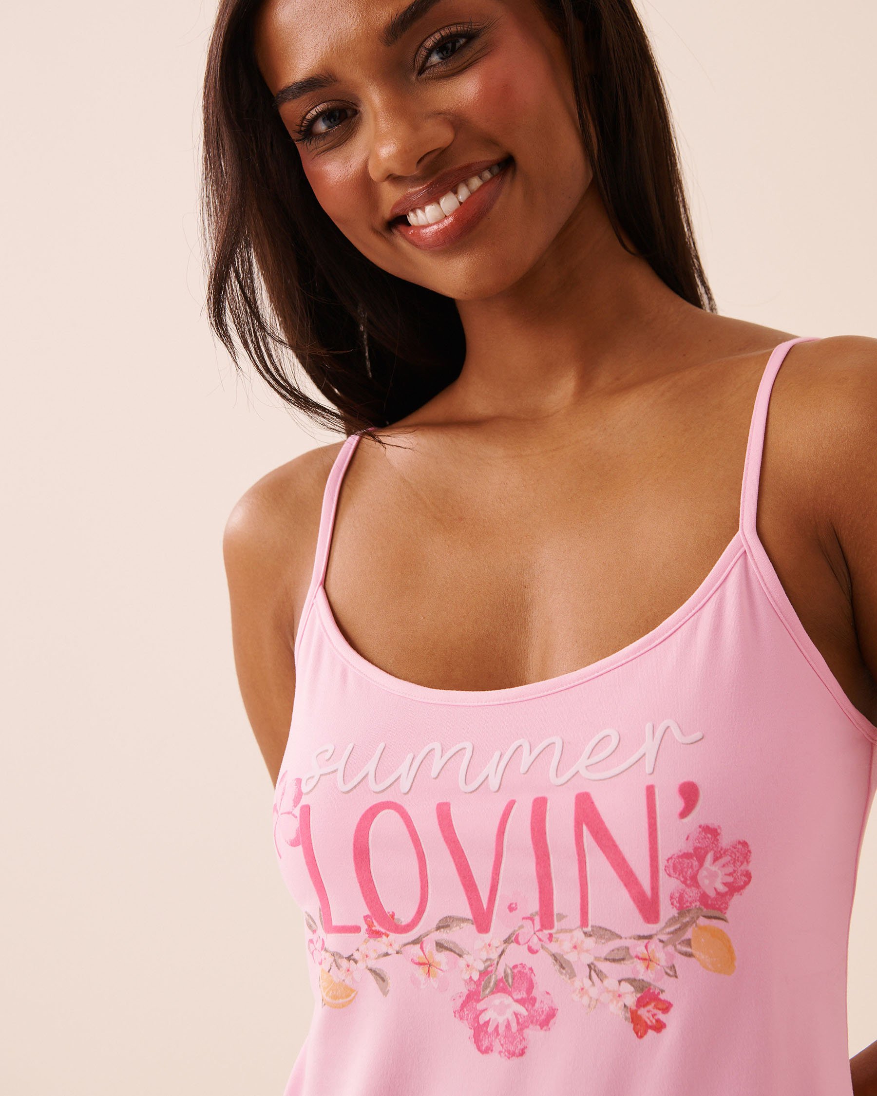 LA VIE EN ROSE Summer Floral Print Super Soft Cami with Shelf Bra Pink 40100860 - View3