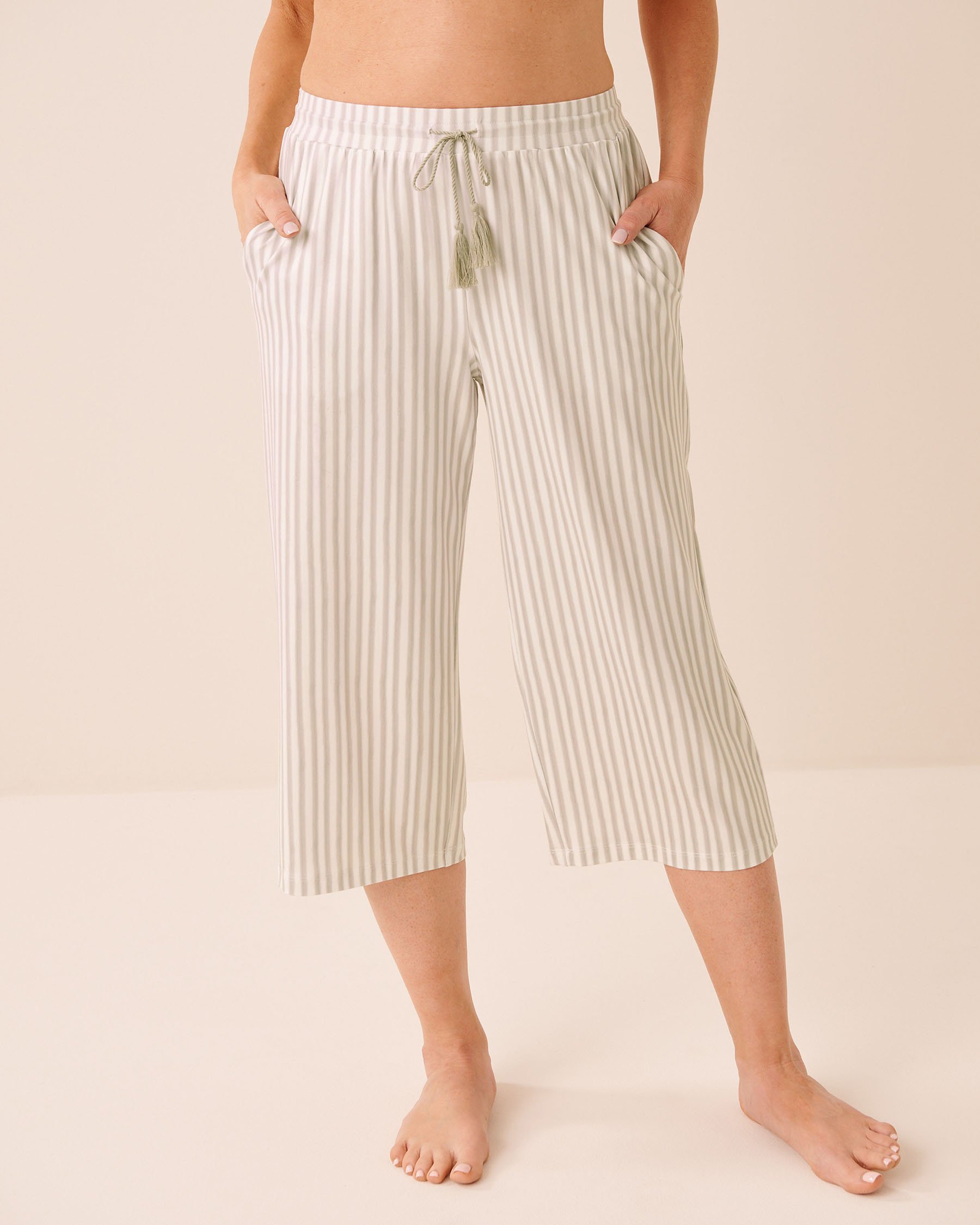 LA VIE EN ROSE Super Soft Striped Pajama Capris Soft Green Stripes 40200845 - View1