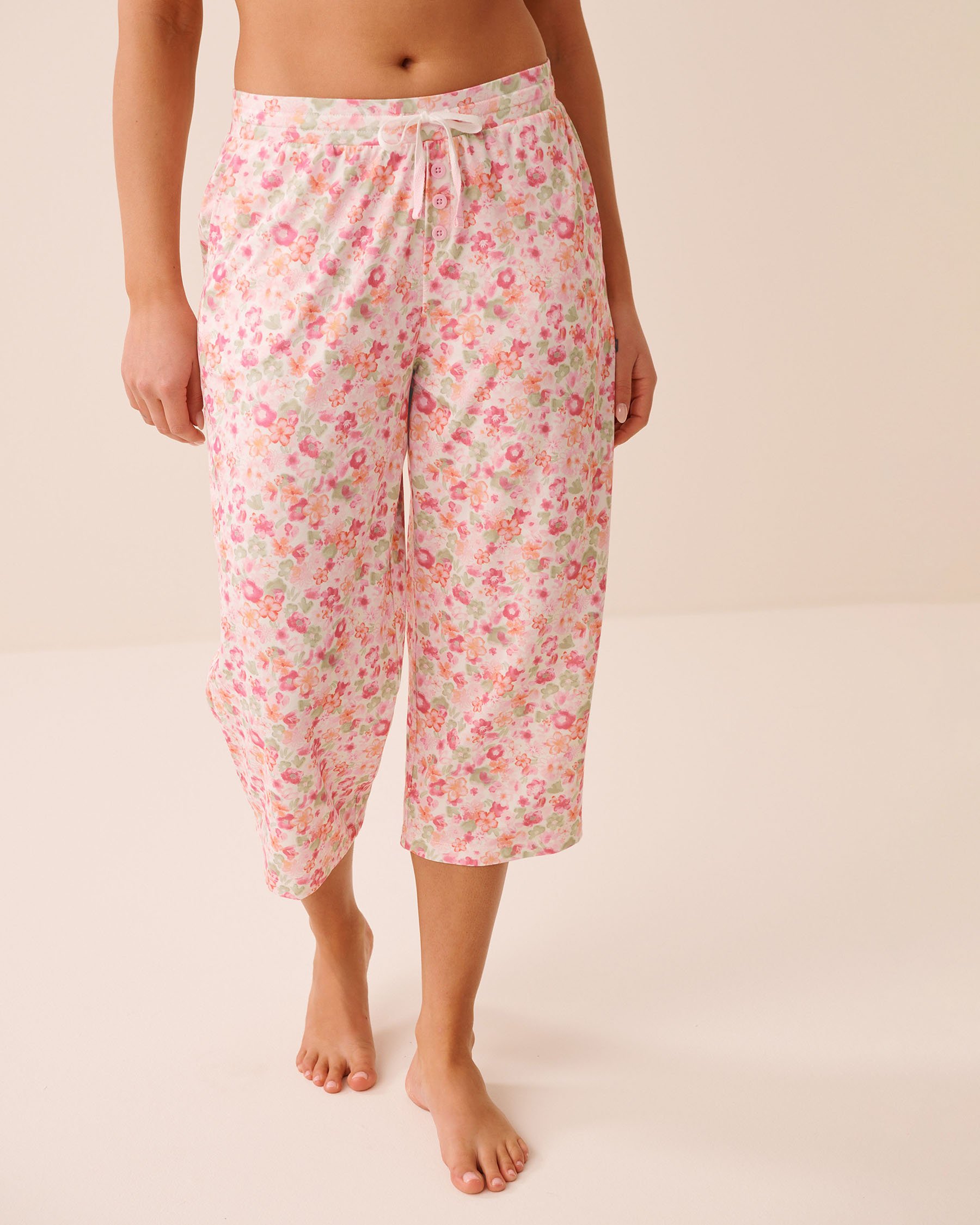 LA VIE EN ROSE Watercolor Floral Print Super Soft Pajama Capris Watercolor Floral 40200842 - View1